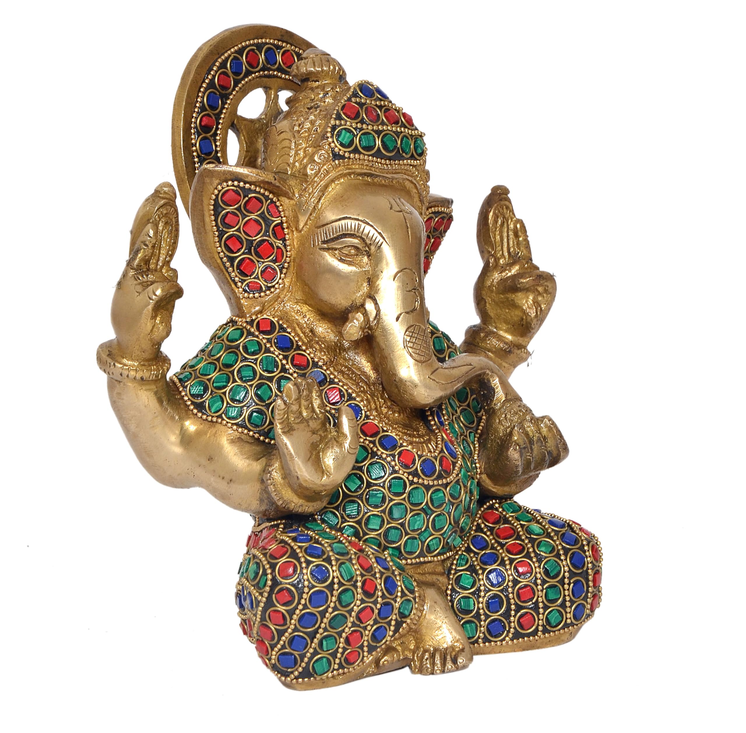 Dattatreya Brass Lord Ganesha Idol Ganesh Statue Decorative Sculpture For Home Decor Office Mandir Pooja Showpiece (Height 7 Inc
