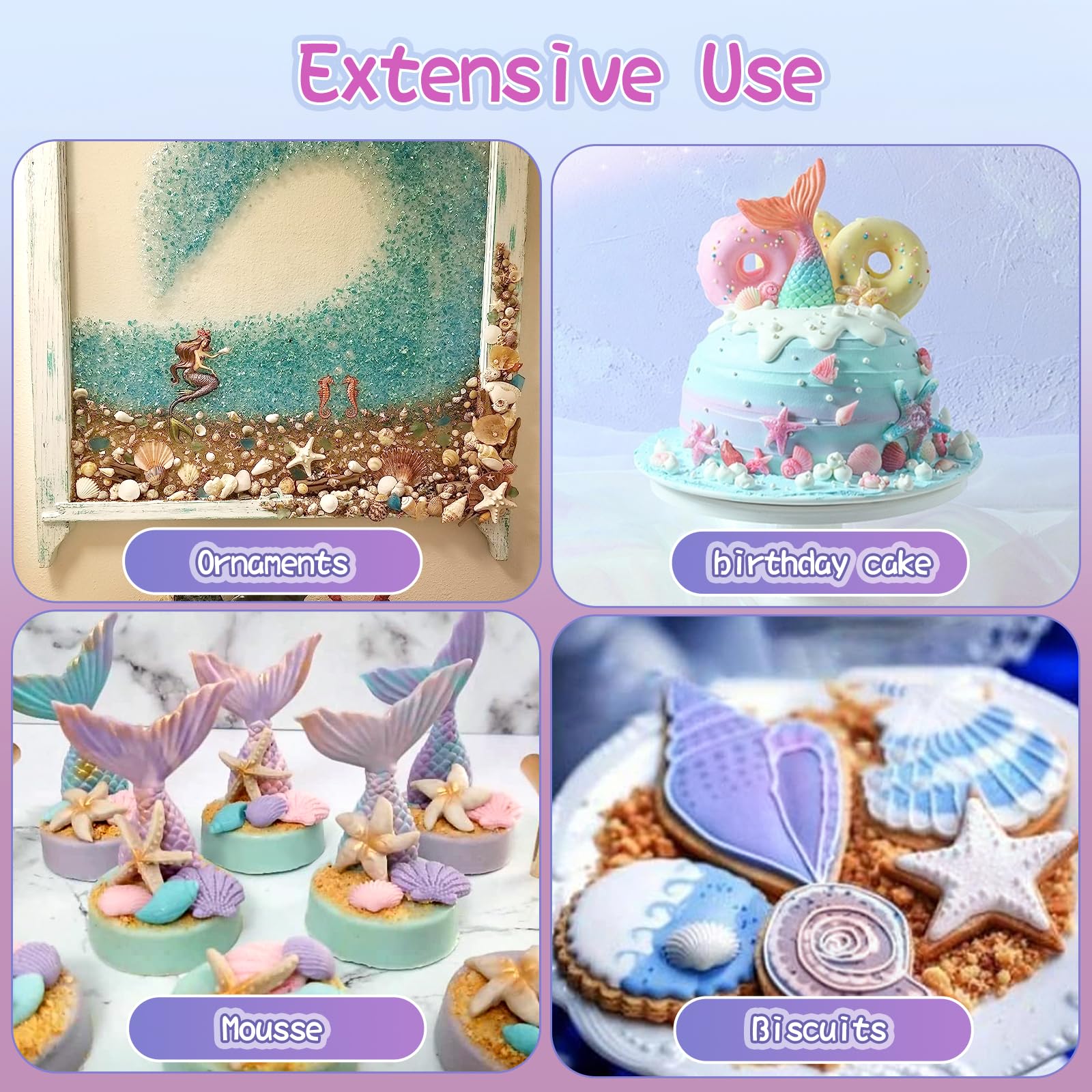 Elfkitwang Marine Theme Fondant Silicone Mold,Seashell,Conch, Mermaid Tail,Seahorse,Starfish,Coral, Diy Handmade Baking Tools Fo