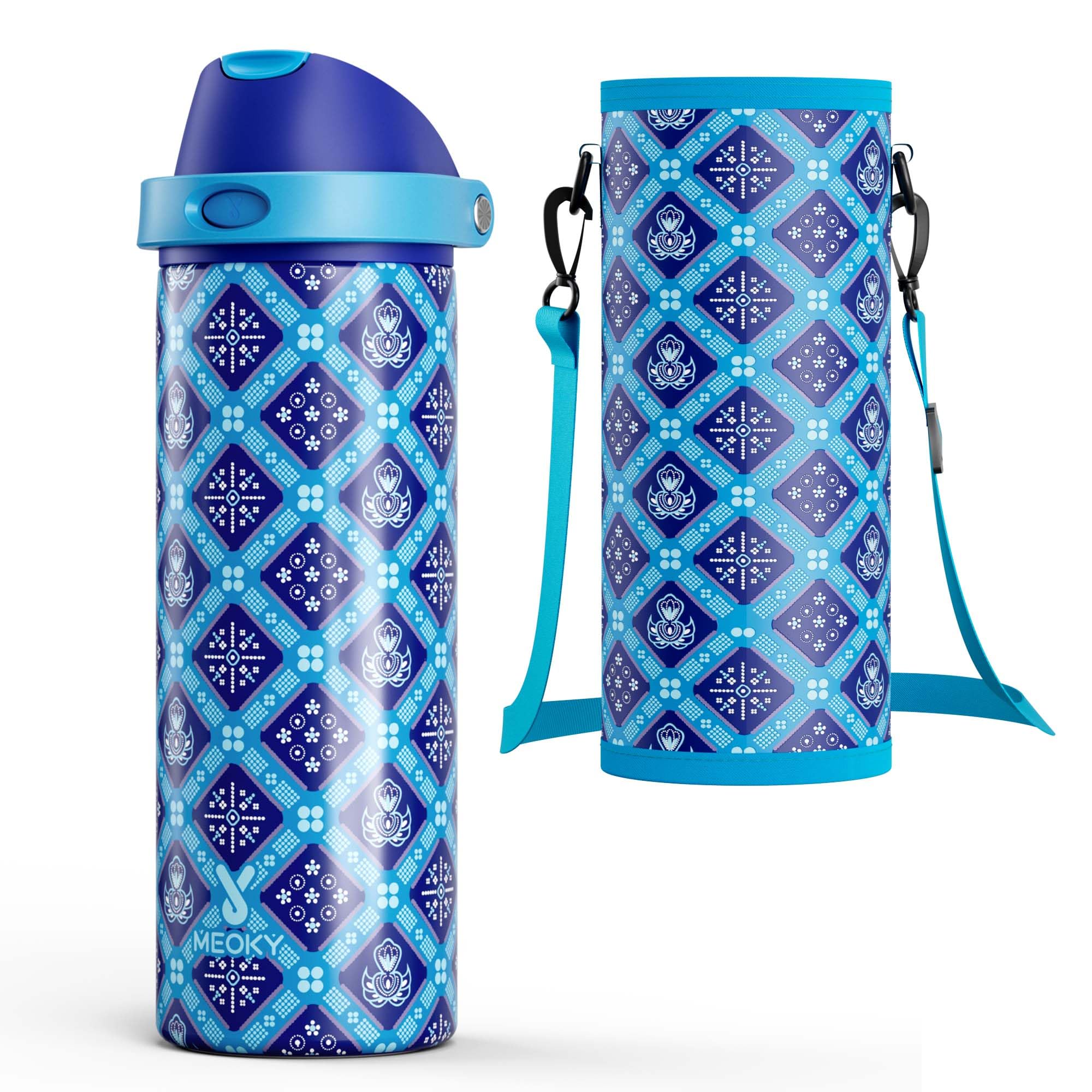 24 oz Insulated Water Bottle for Men: Meoky Stainless Steel Water Bottle with Holder and Shoulder Strap - Leak Proof, Cold for 2