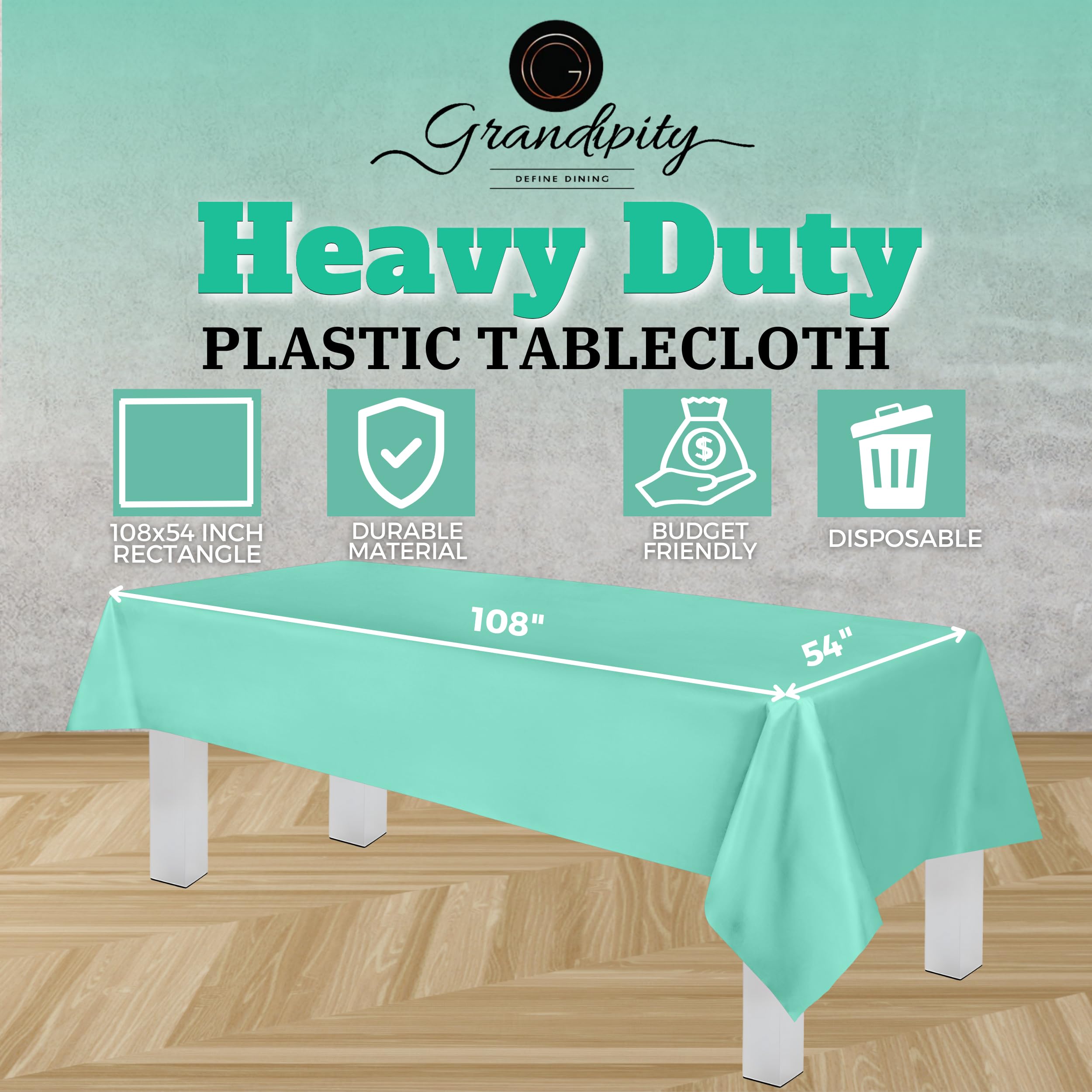Grandipity Aqua Plastic Table Cloth Disposable (6 Pk) 54In X 108In Plastic Tablecloths For Rectangle Tables - Premium Party Tabl