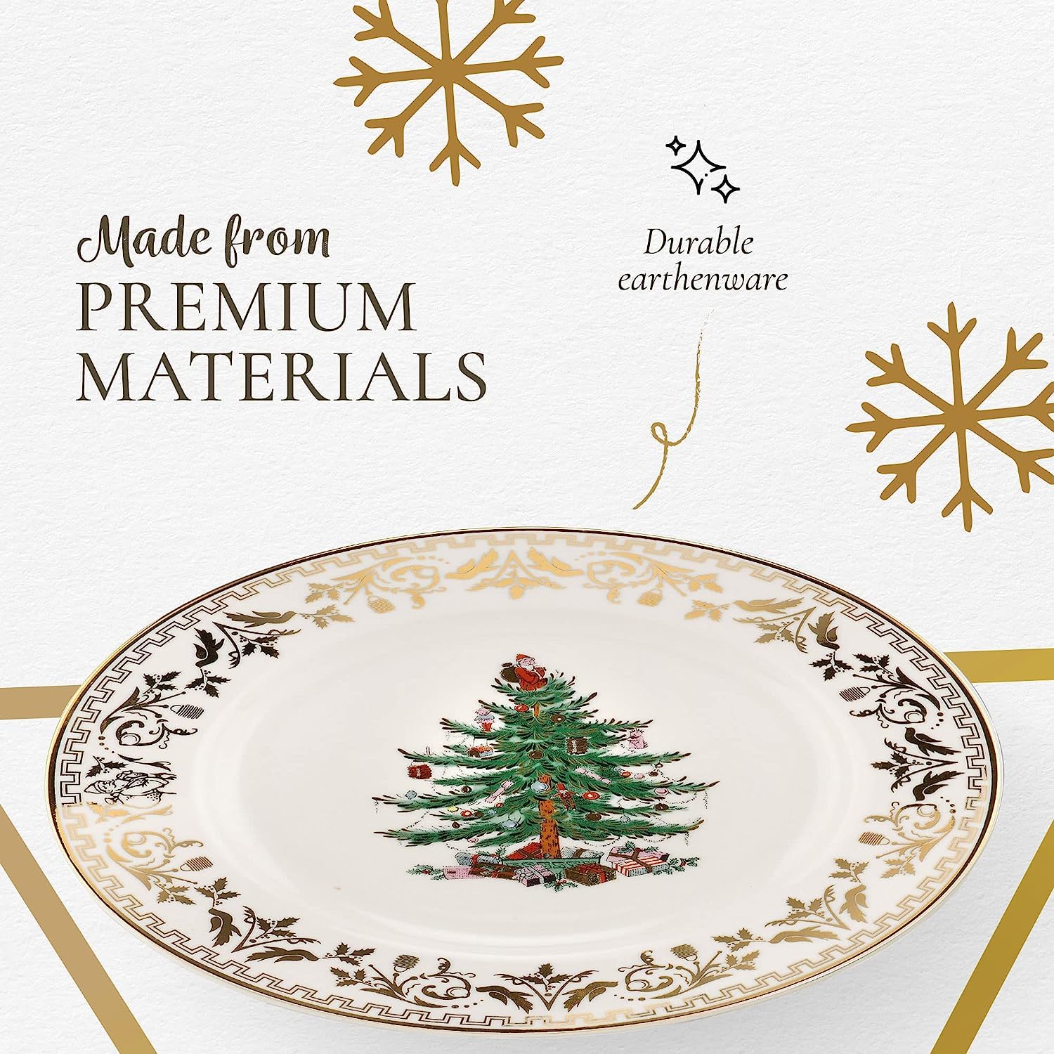 Spode Christmas Tree Gold Salad Plate | Plate For Salad, Pasta, Appetizer, And Dessert | Christmas Dinnerware Made Of Fine Porce