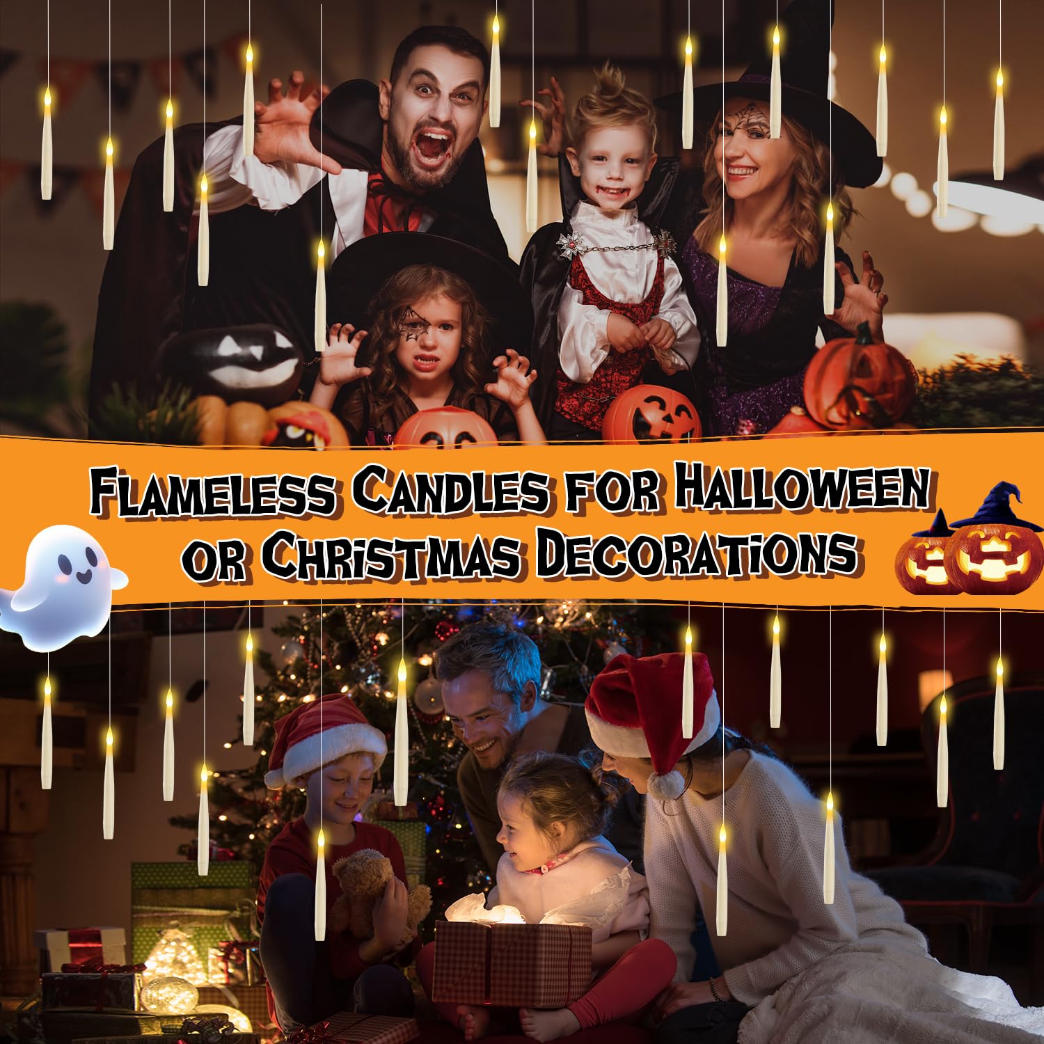 wxnlo Floating Candles with Wand, 20 Pcs Magic Hanging Flameless LED Candles, Battery Operated Flickering Lights with Wand Remot