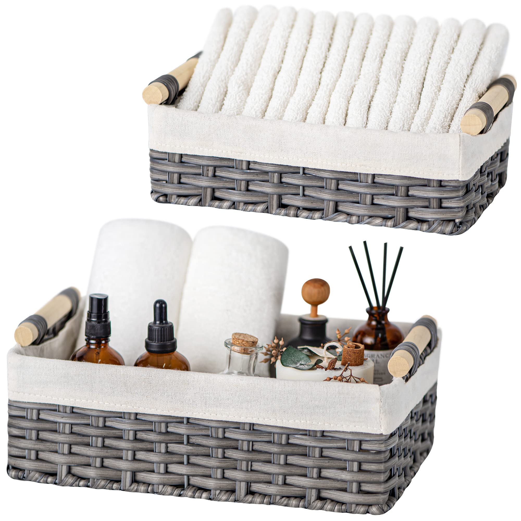 GRANNY SAYS Gray Wicker Baskets, Decorative Baskets for Shelves, Basket Organizer with Handles, Small Wicker Baskets for Organiz
