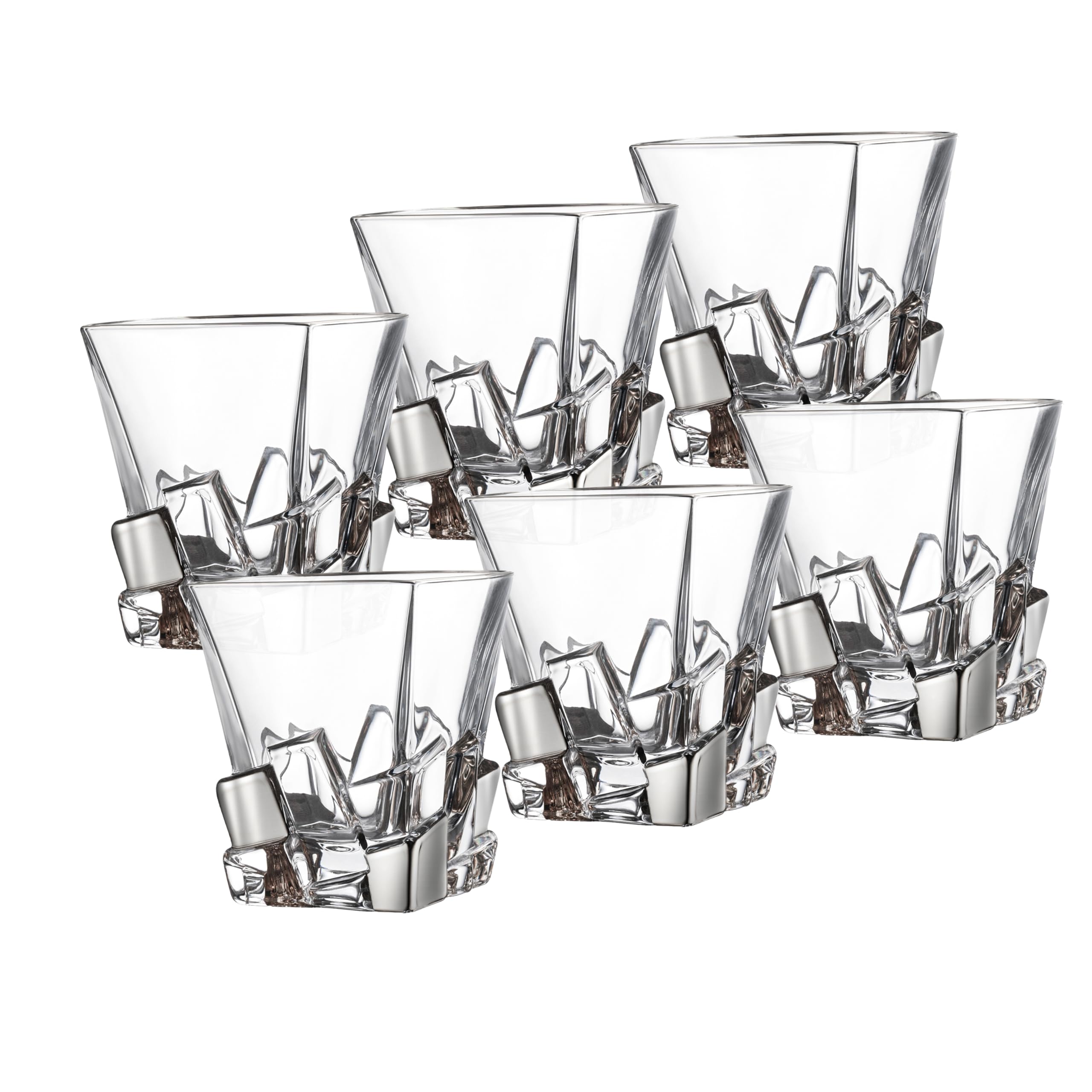 Barski - European Quality Glass - Crystal - Set Of 6 - Square Shaped - Double Old Fashioned Tumblers - Dof - 11.7 Oz. - With Pla