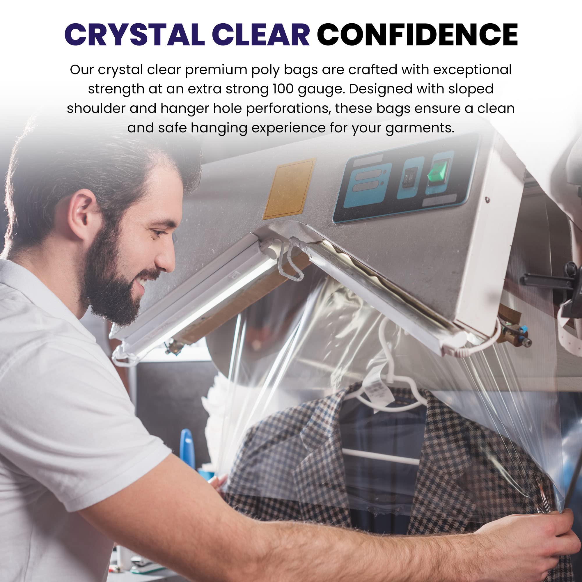 Norton Supply Dry Cleaning Poly Bags - Transparent Plastic Garment Cover, 30'' Long, 100 Gauge Thickness, Suit Packing, Travel &