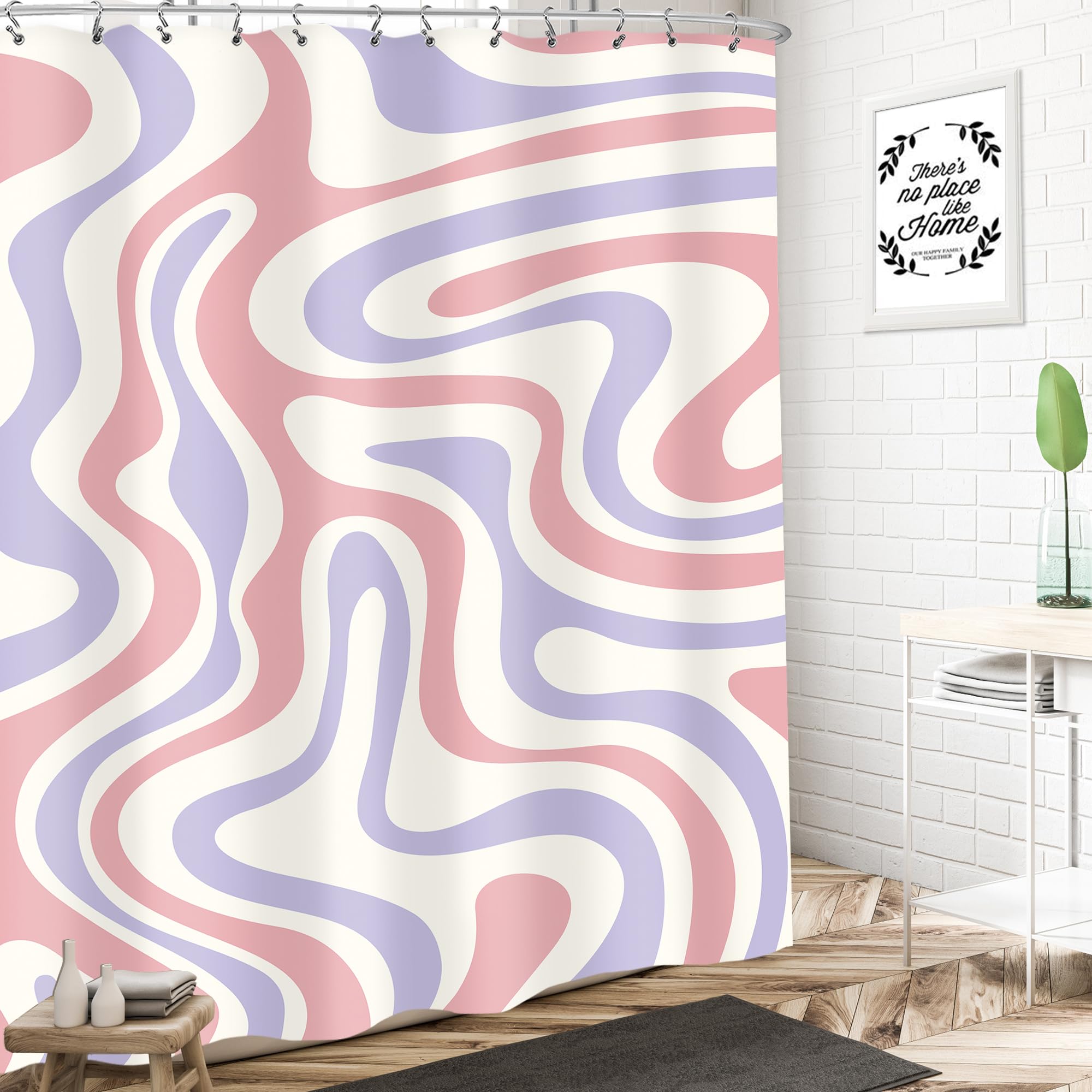 Lightinhome Pastel Pink Purple Shower Curtain 60Wx72H Inches Modern Abstract Groovy Aesthetic Cute 70S Retro Spiral Swirl Colorf