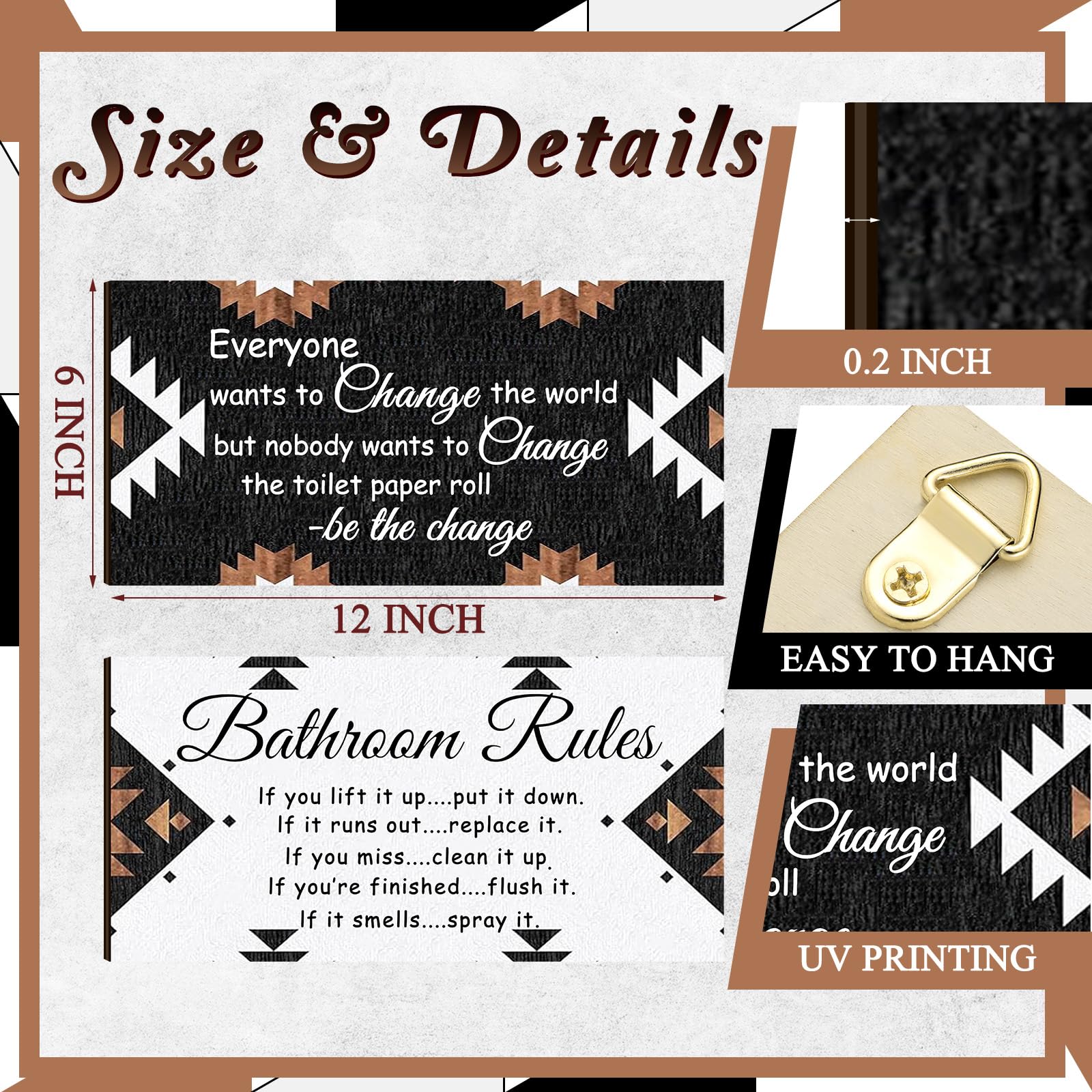 Jetec 2 Pieces Funny Bathroom Signs Bathroom Wall Decor Toilet Wall Accessories Farmhouse Toilet Rustic Wooden Signs (Boho Style