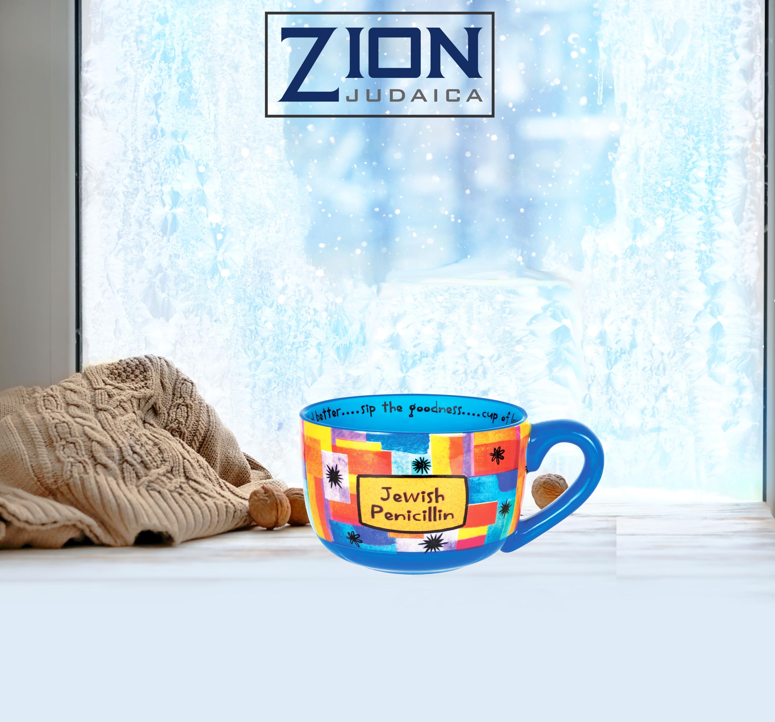 Aviv Judaica Jewish Penicillin Novelty Ceramic Soup Mug 28 Oz With Heartwarming Message Soup Bowl With Handle Hot Beverage Drink