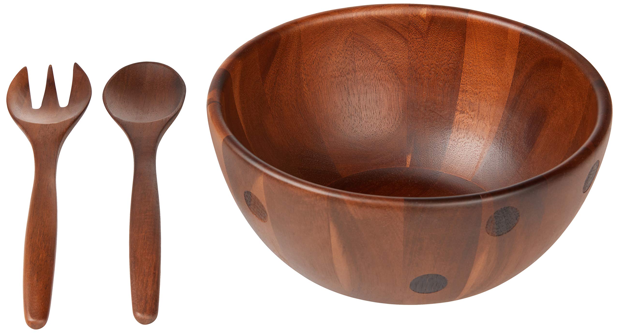 Kate Spade New York Deco Dot Salad Bowl with Servers, 1.85 LB, Brown