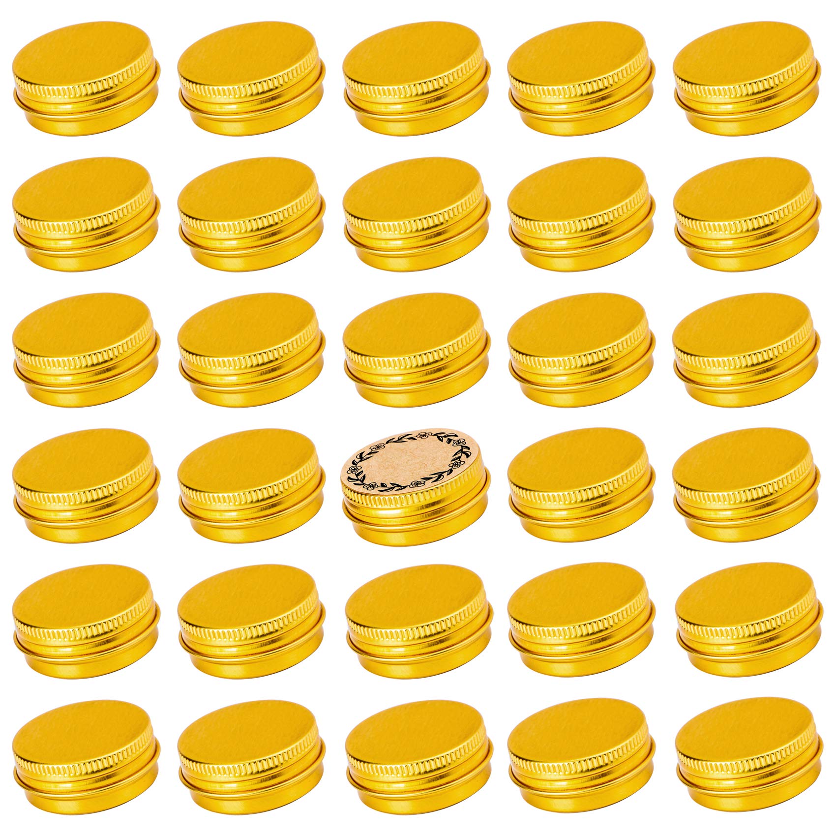 0.5 Oz Screw Top Aluminum Tin Jar With Screw Lid And Blank Labels (Gold - Pack Of 32)