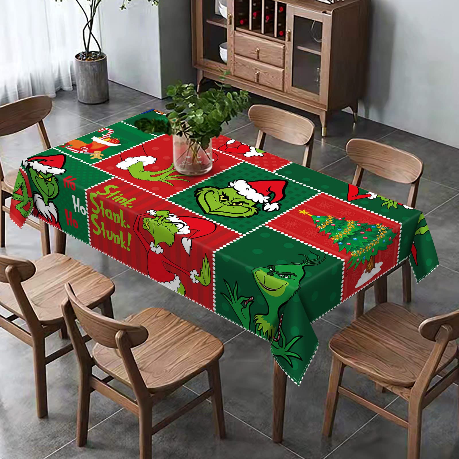 Hafangry Merry Grinchmas Tablecloth Green Home Decoration Xmas Winter Holiday Party Kitchen Dining Room Decor (60'' X 84'')