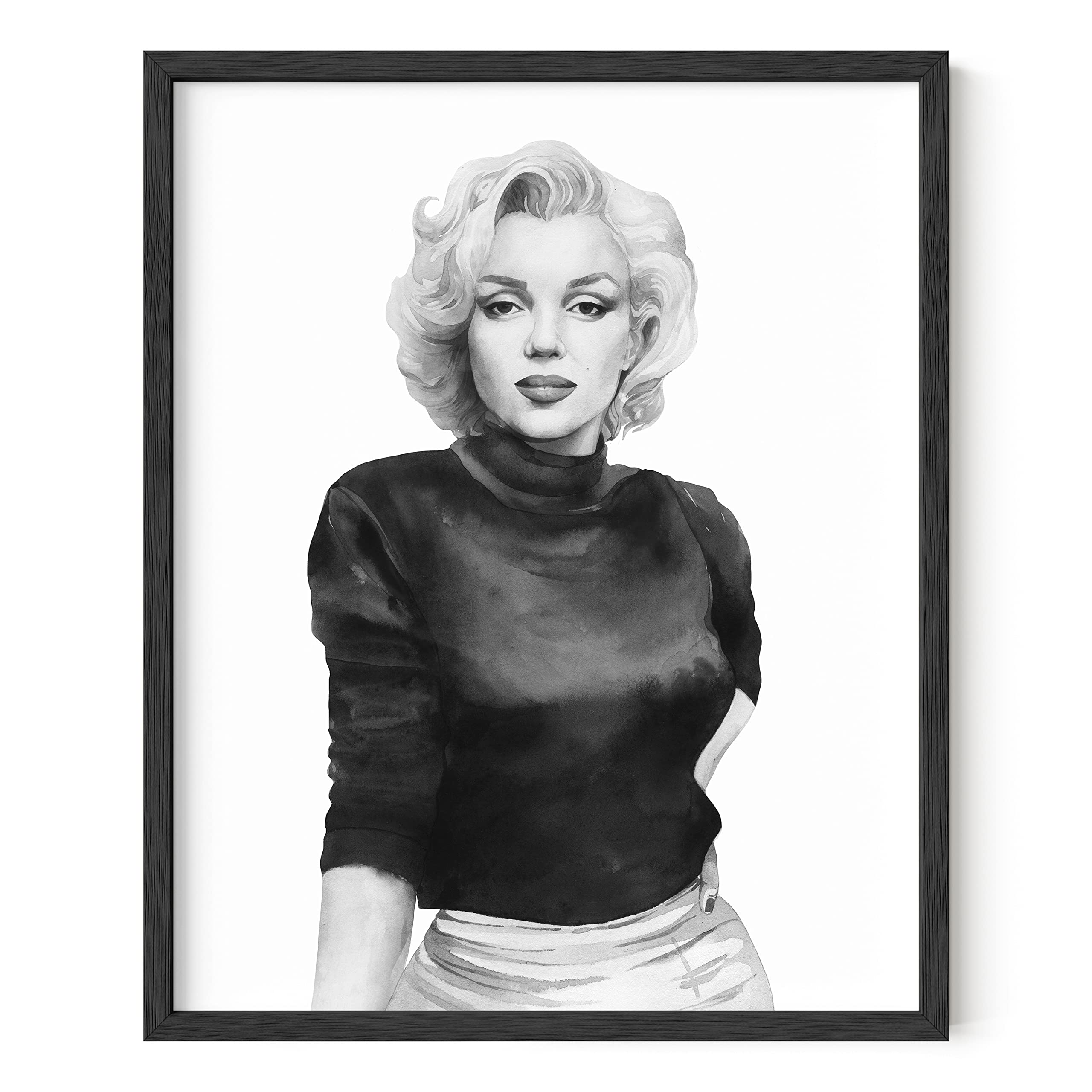 HAUS AND HUES Marilyn Monroe Wall Art - Black and White Monroe Decor - MM Sketch Art Print (16 x 20 Unframed)