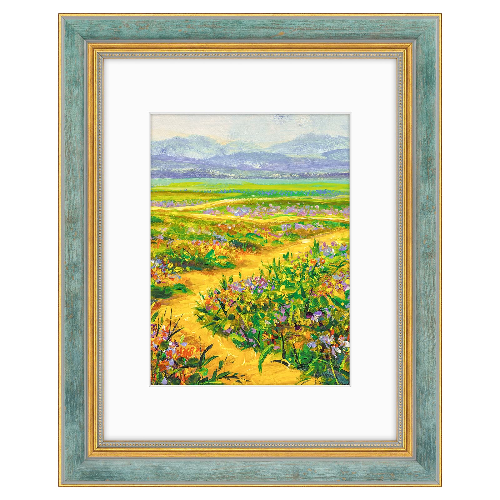 Golden State Art, 8.5x11 Ornate Picture Frame With White Mat for 6x8 Photo or Display 8.5 x 11 Print without Mat Color Distresse