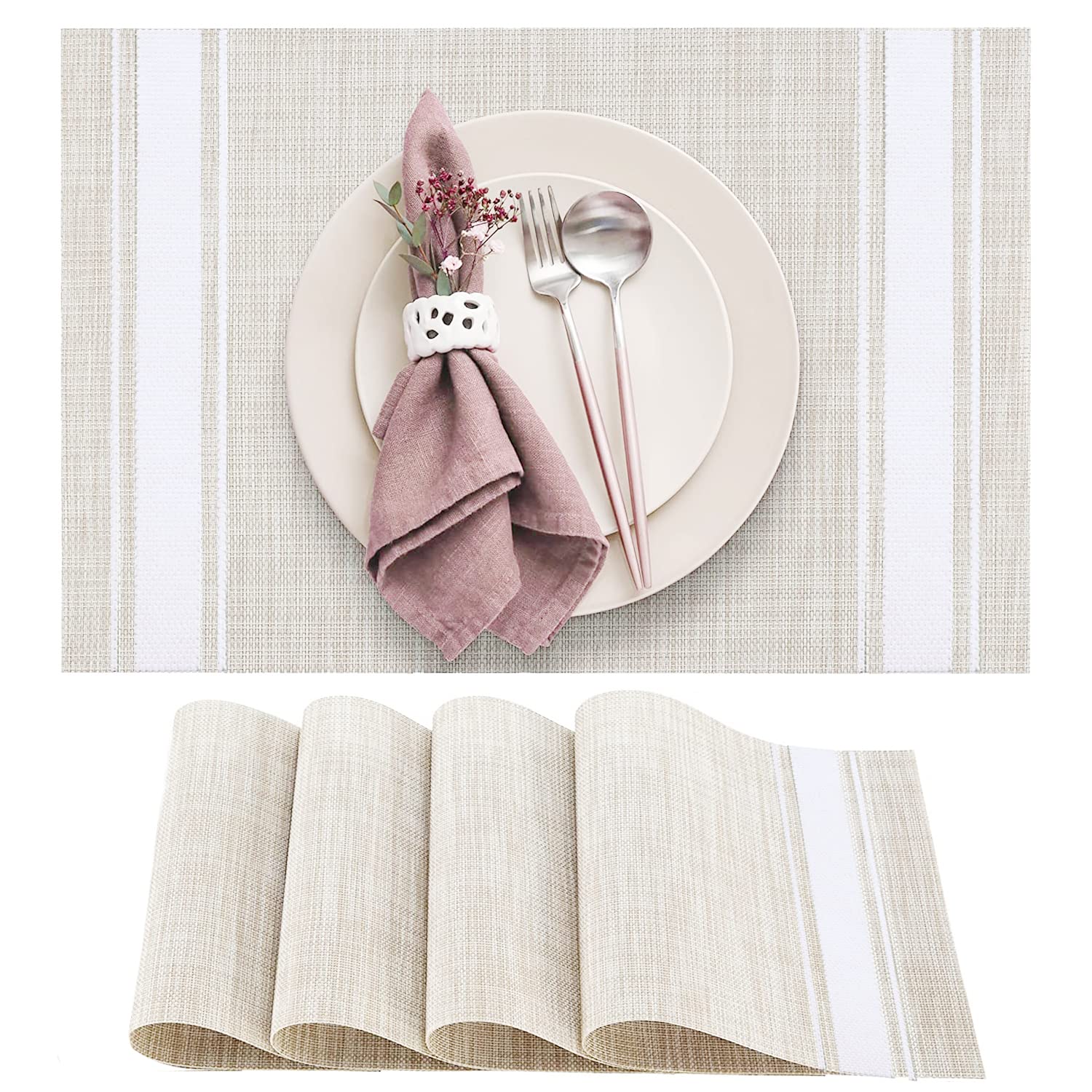 DACHUI Placemats Set of 4, Soft & Elegant Woven Vinyl Place Mats, Water Resistant, Heat Resistant, Washable, Durable Table Mats 