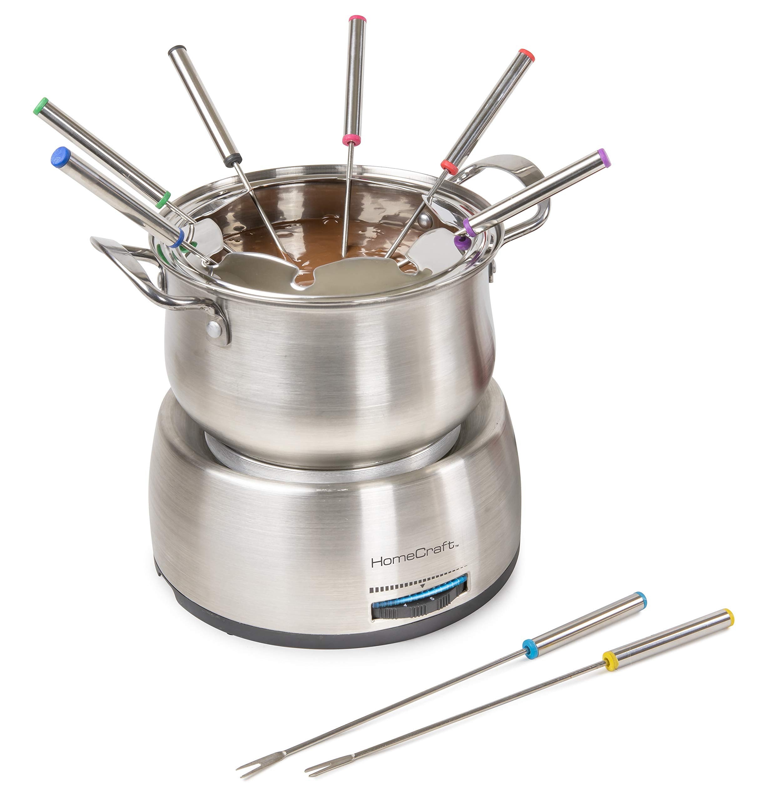 Nostalgia 8-Cup Electric Fondue Pot Set For Cheese & Chocolate - 8 Color-Coded Forks, Adjustable Temperature Control - Stylish S