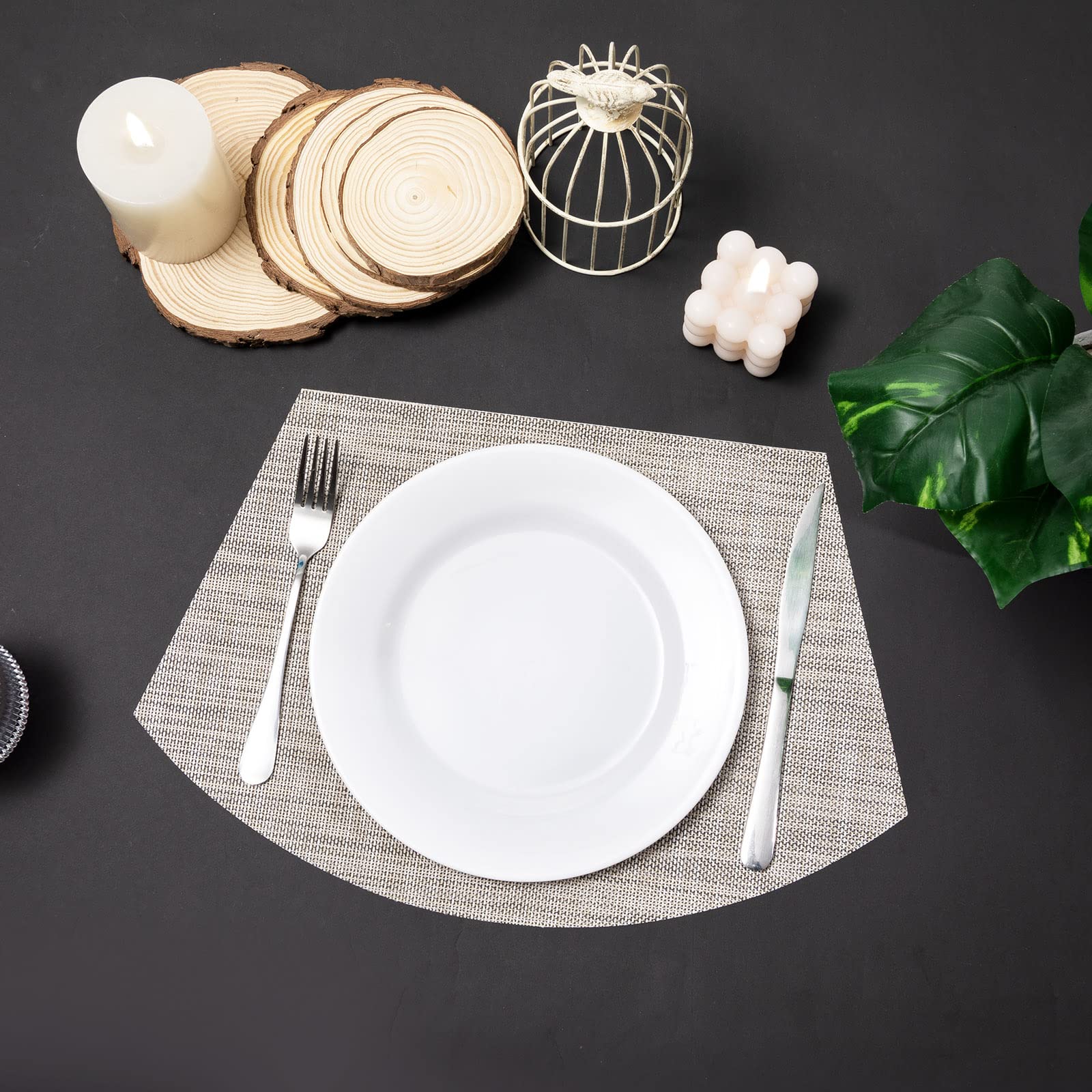 Shacos Round Table Placemats Set Of 7 Wedge Placemats With Centerpiece Round Mats Heat Resistant Washable (7, Beige White Black)