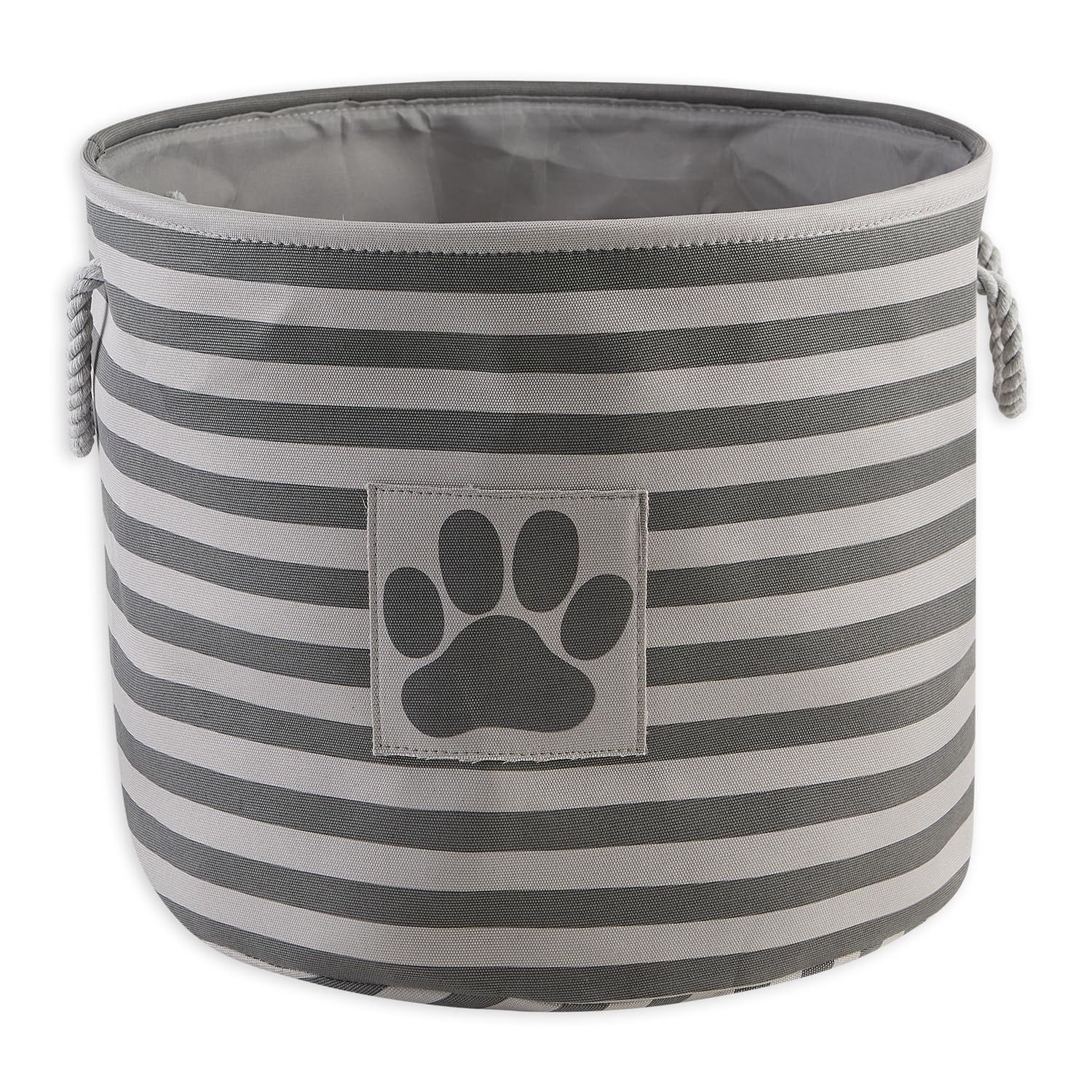 Bone Dry Pet Storage Collection Striped Paw Patch Bin  Large Round  Gray