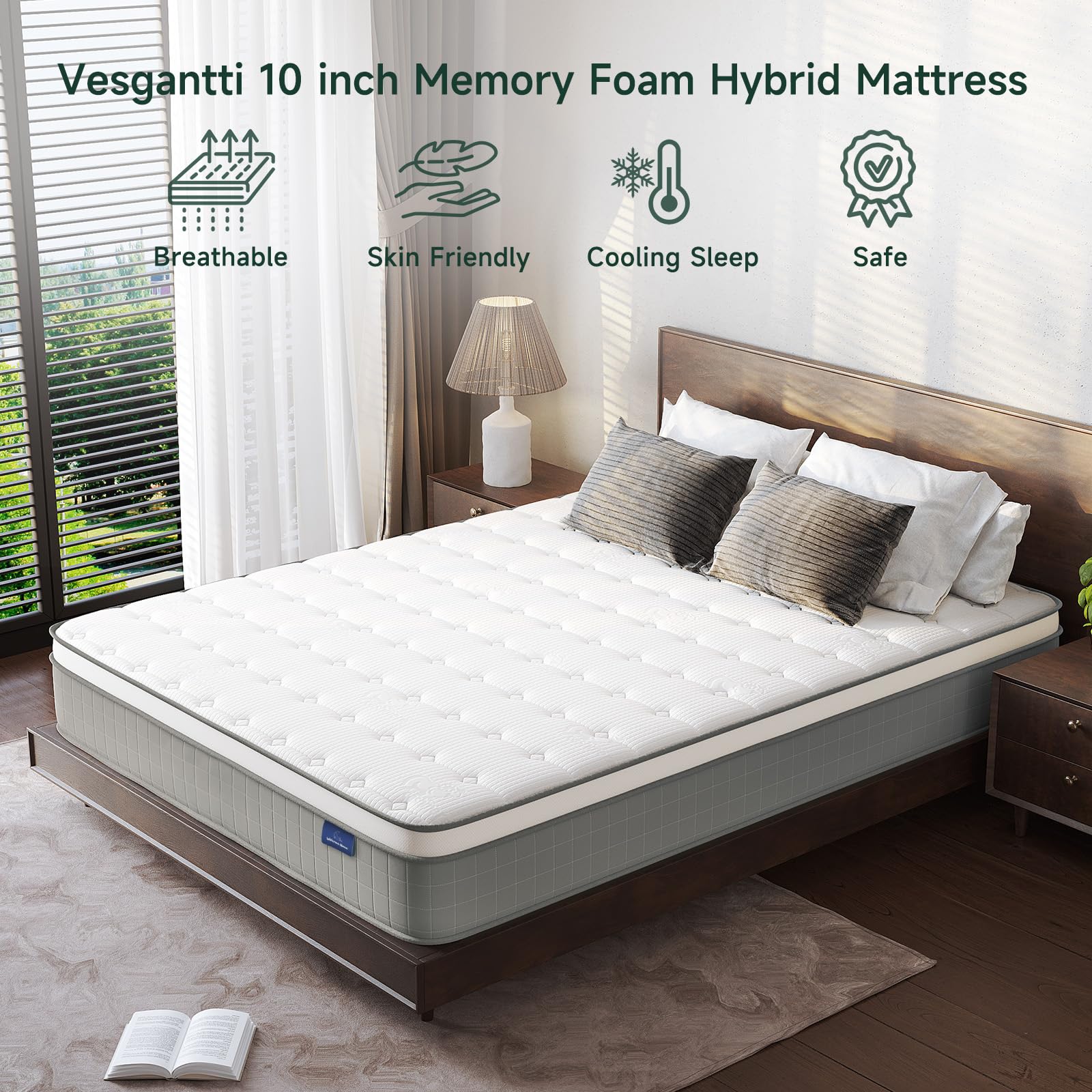 Vesgantti Twin Mattress, 10 Inch Innerspring Hybrid Mattress In A Box, Pressure Relief Pocket Spring Twin Size Mattress With Mem