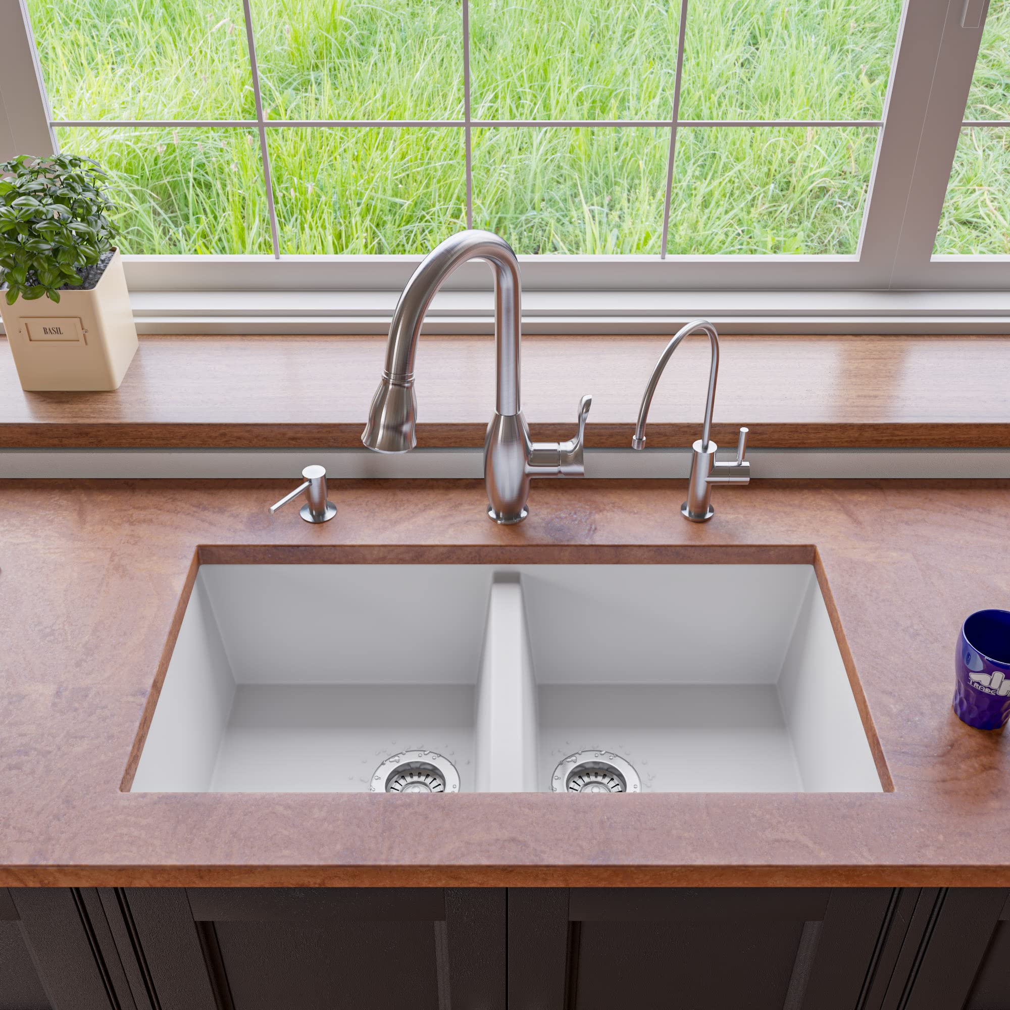 Alfi Brand Ab3420Um-W Undercount Double Bowl Granite Composite Kitchen Sink 34 White