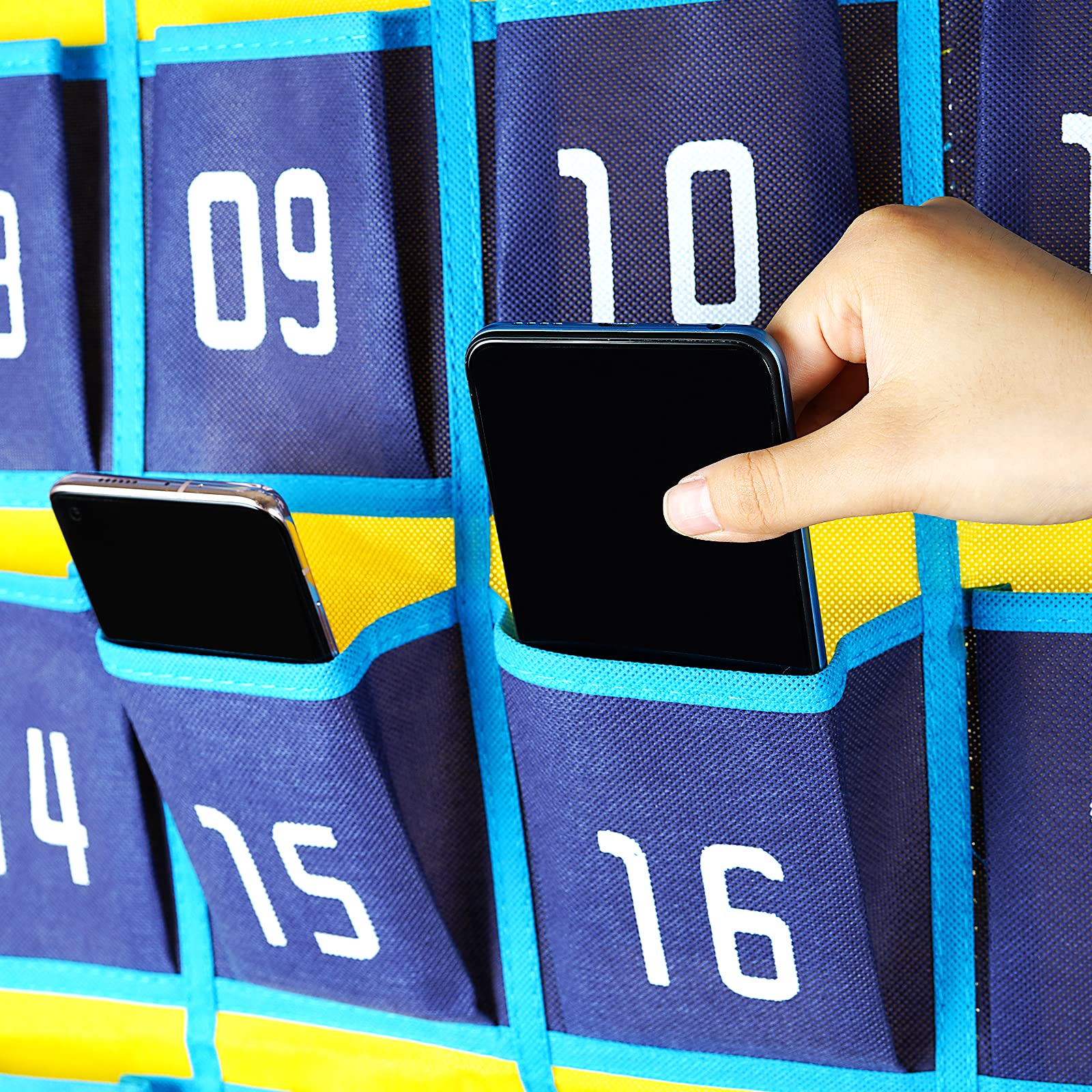 Loghot Numbered Classroom Sundries Closet Pocket Chart For Cell Phones Holder Wall Door Hanging Organizer (30 Pockets Blue)