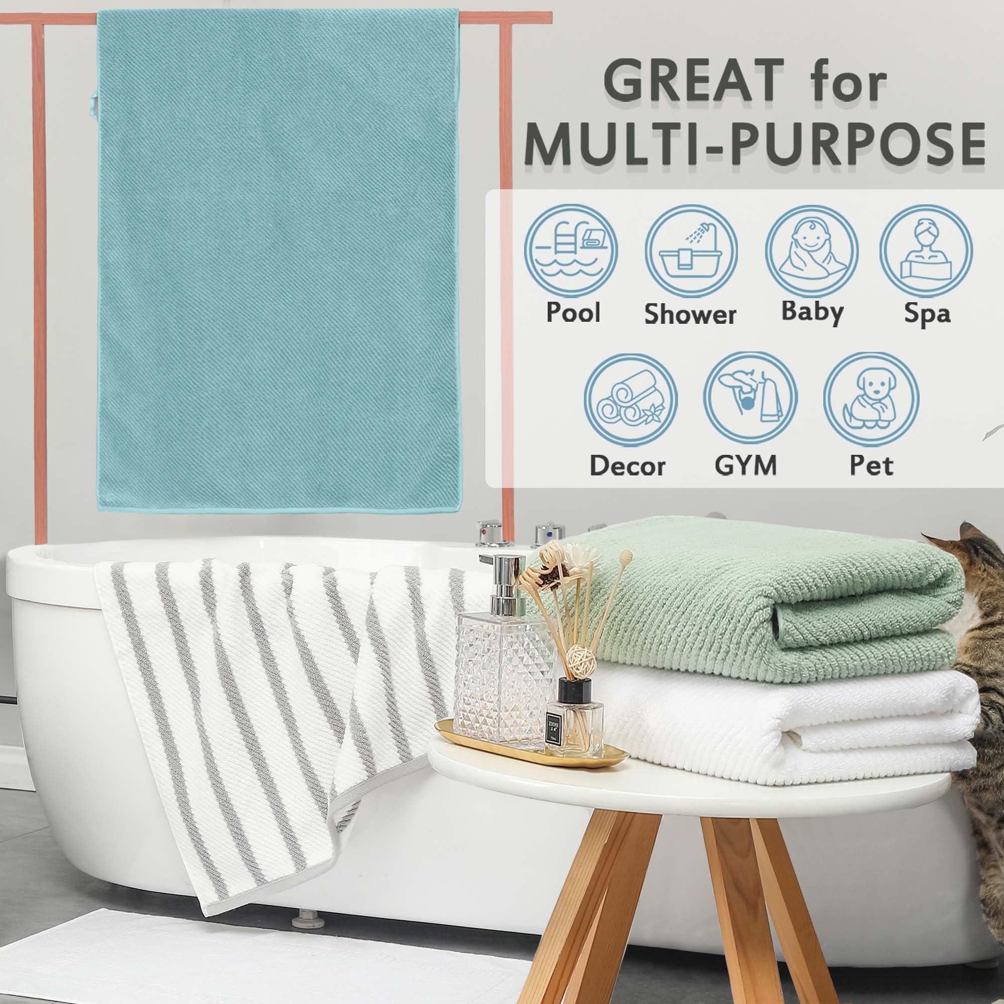 Voova & Movas Bath Towel Set, Large 30'' X 56'' - 100% Cotton | Quick Dry | Light Weight | Thick | Soft | Absorb, Lightweight Ba