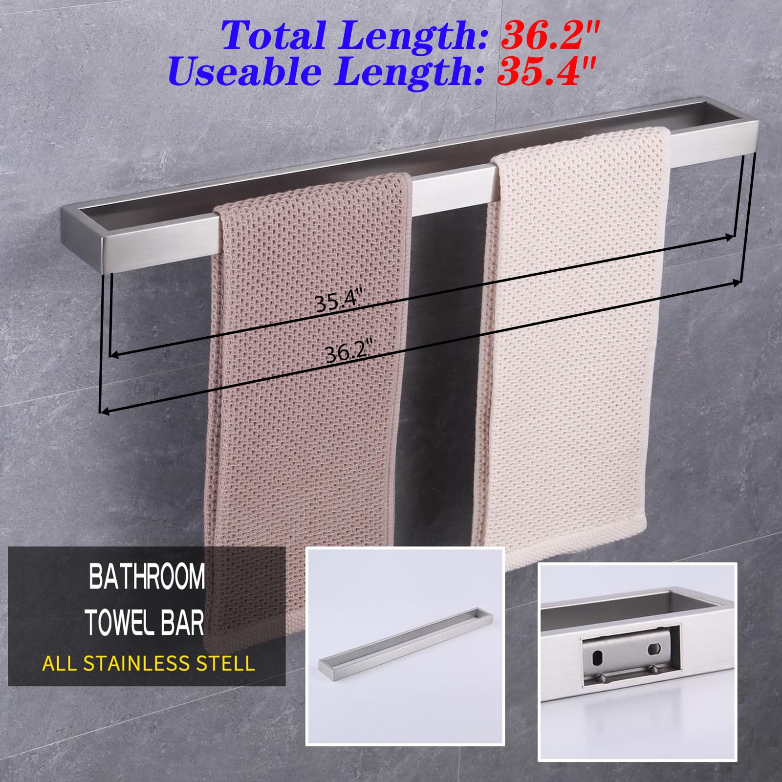 GERZWY 36-Inch Bathroom Towel Bar Stainless Steel Bath Towel Bar Modern Style Wall Mount Brushed Finish