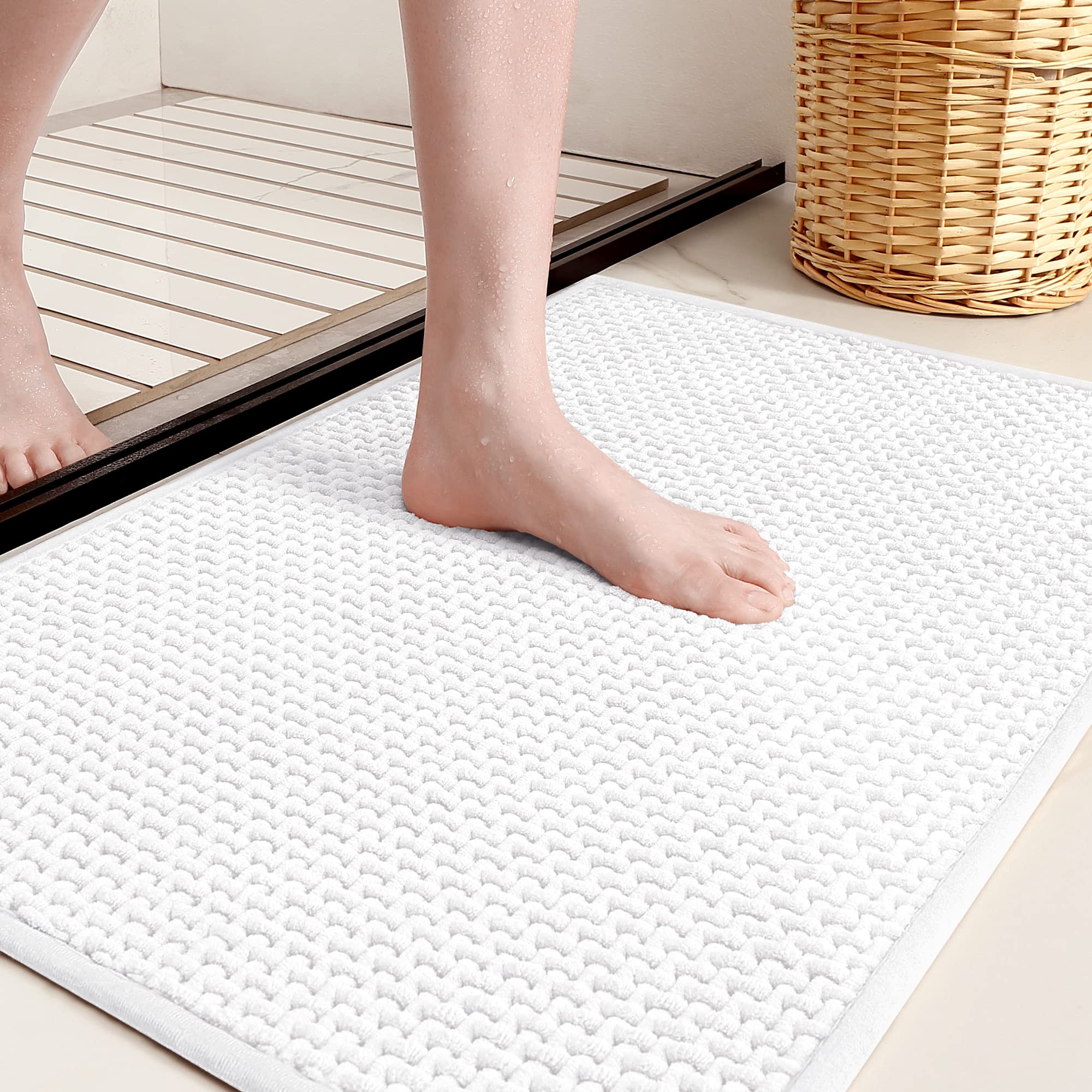 Color&Geometry Small Bathroom Rugs Upgraded Denser Chenille Pile, 16''X24'' Non Slip Absorbent White Bath Mats For Bathroom Thin