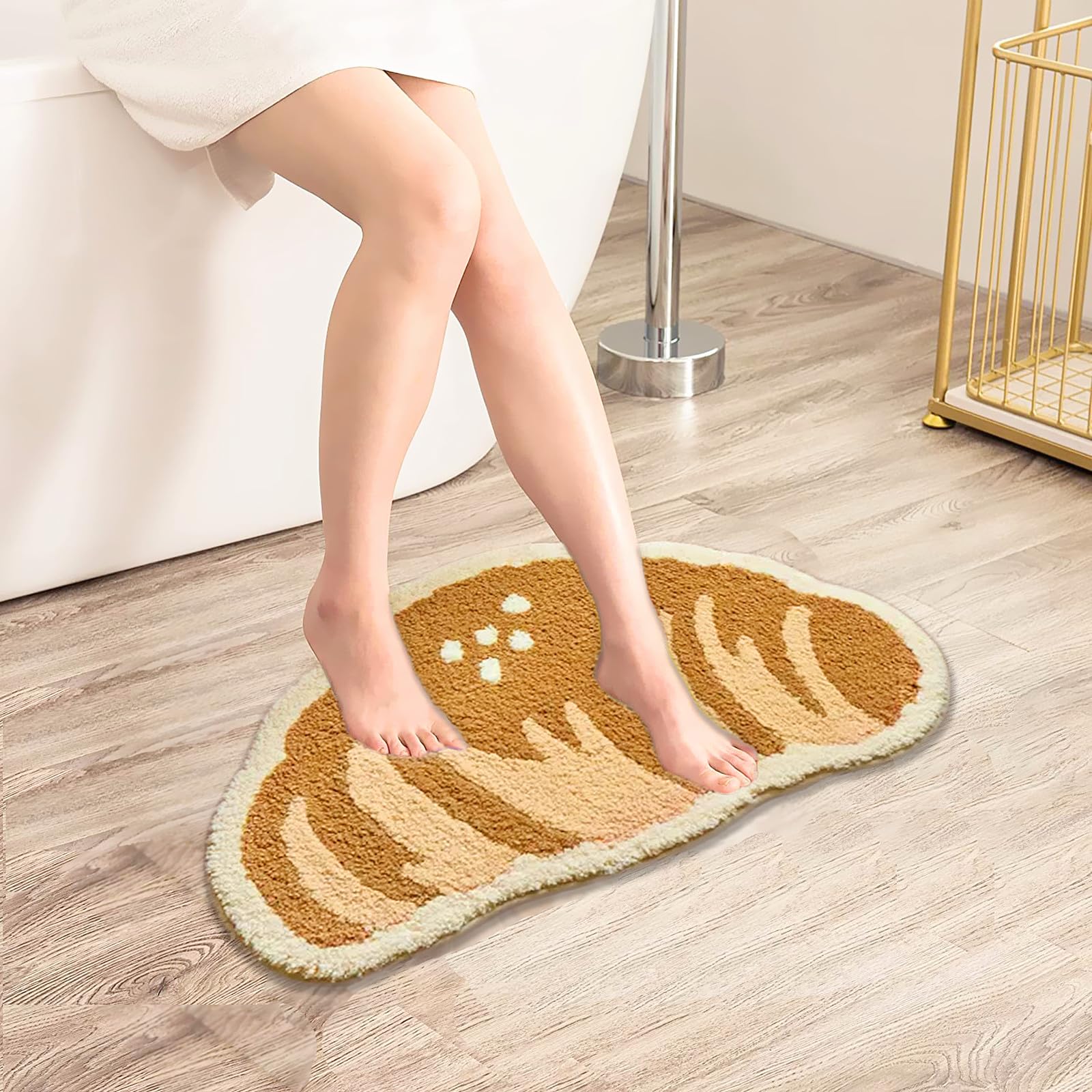Ukeler Funny Bathroom Rugs Cute Croissant Shape Washable Accent Home Decoration Rugs Non-Slip Fluffy Small Bath Rugs For Sink, B