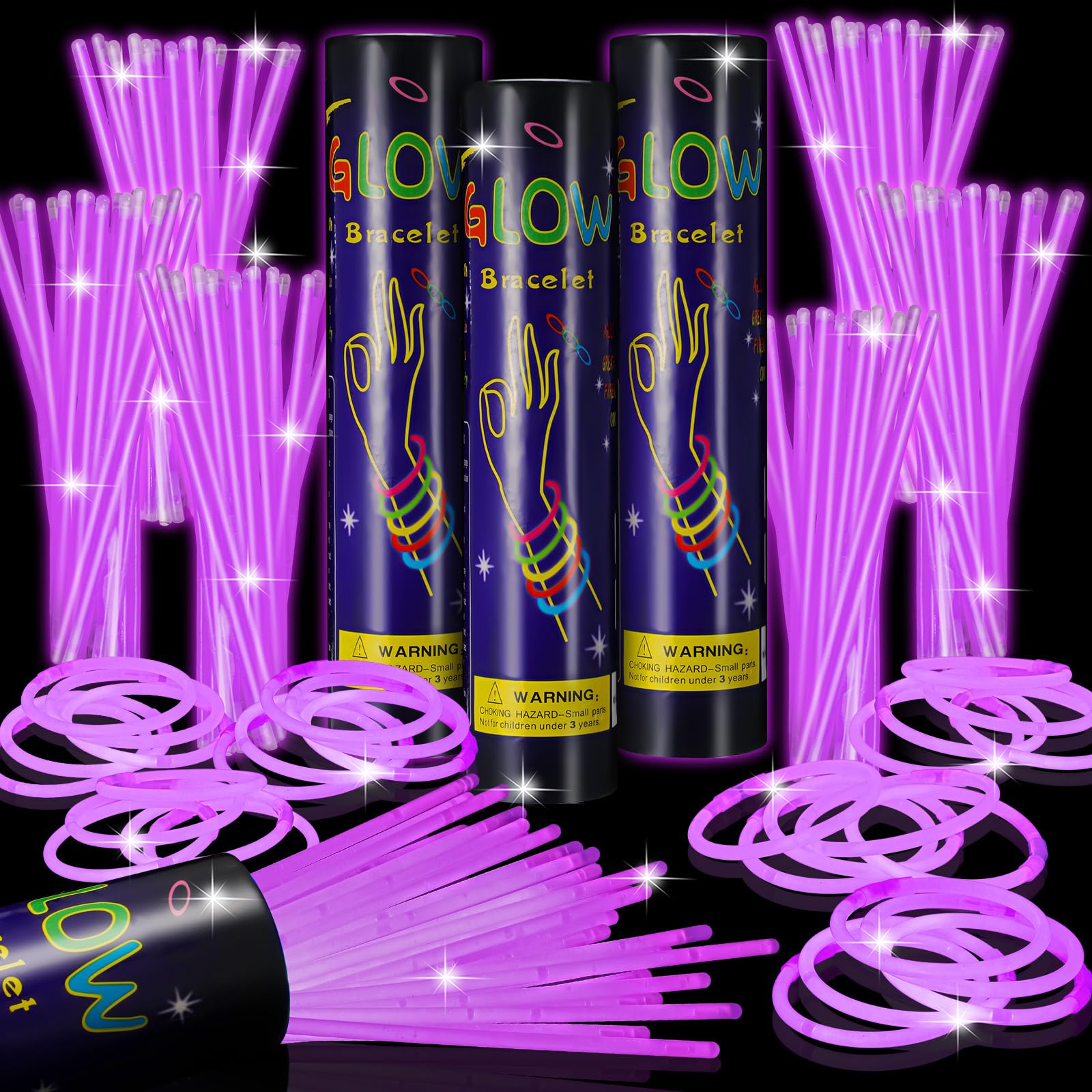 Hanaive 300 Pcs Glow Sticks Bulk 8 Inch Glow in The Dark Party Favors Neon Bracelets and Necklaces Light up Sticks with Connecto