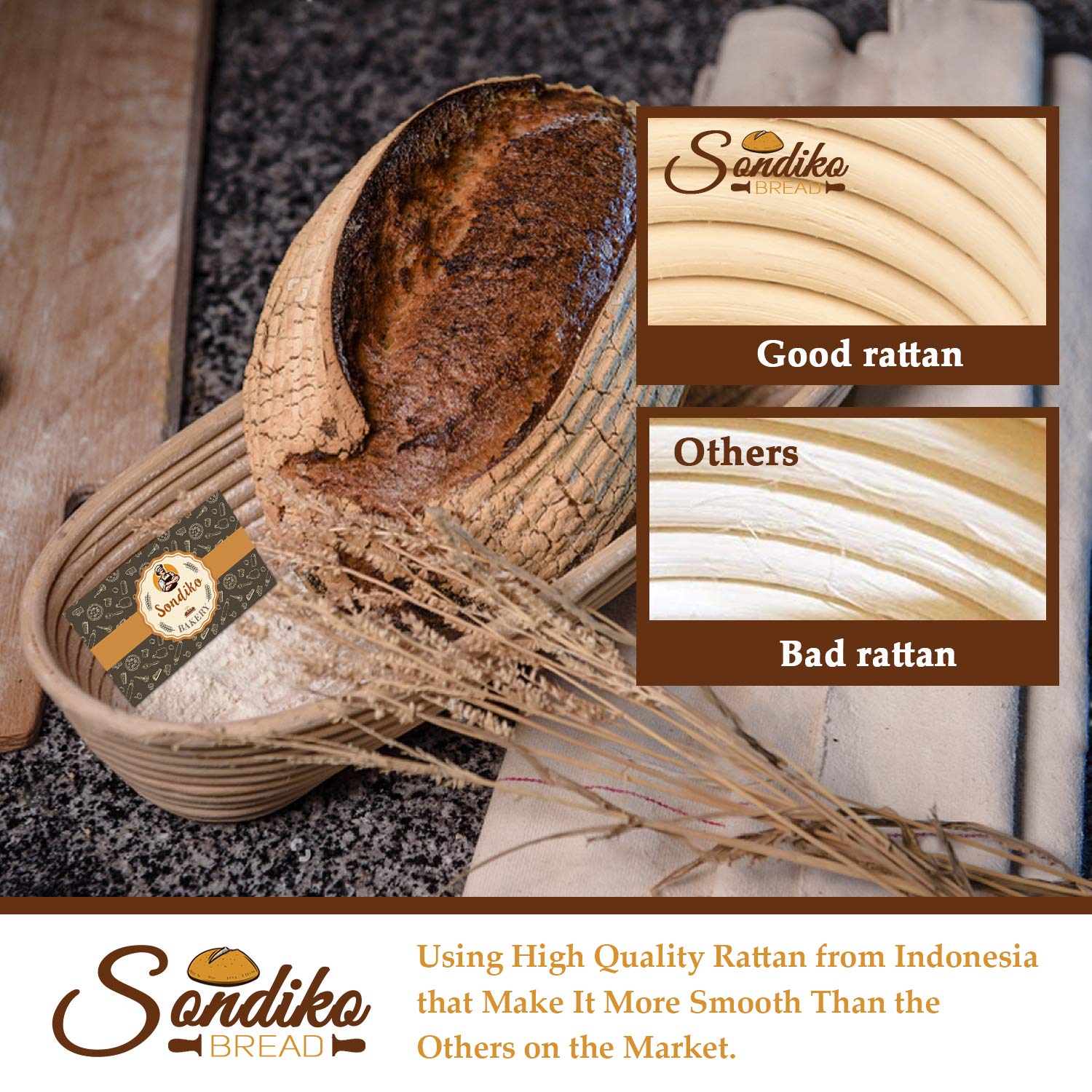 Sondiko Oval Bread Proofing Basket, Handmade Sourdough Bread Baking Supplies, Banneton Bread Proofing Basket Brotform With Proof