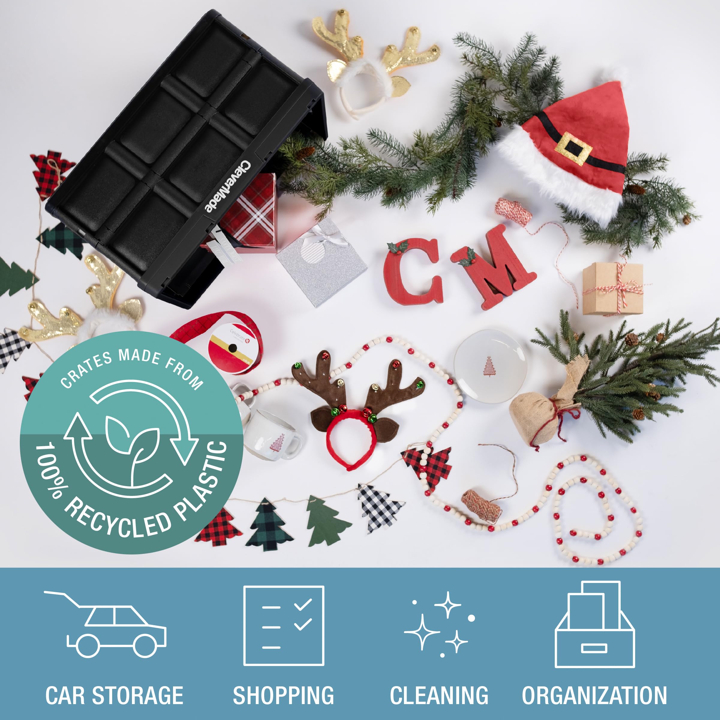 Clevermade Collapsible Storage Bin, 3Pk - 46L (12 Gal) Stackable Storage Containers, Holds 66Lbs Per Bin - Plastic Storage Bins