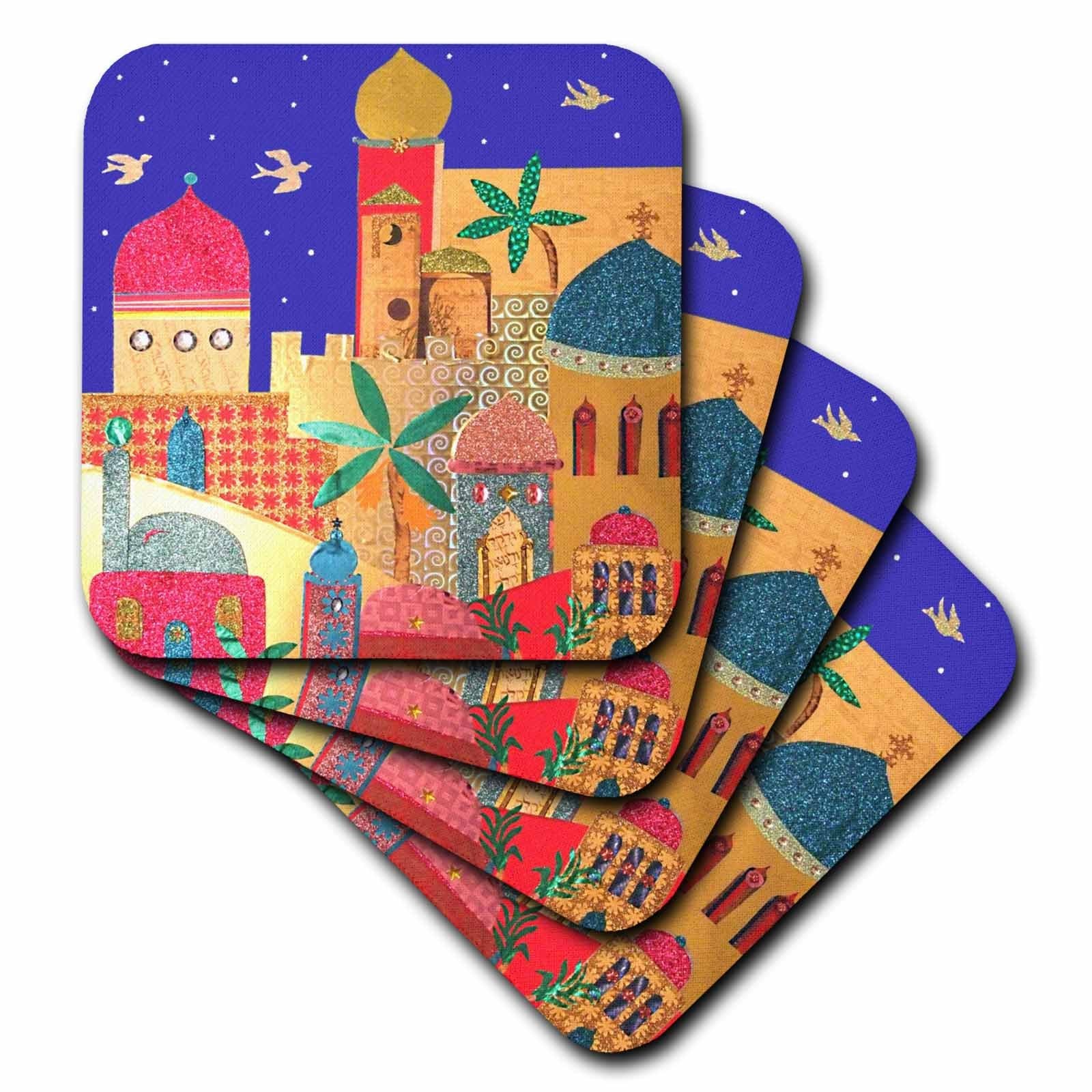 3dRose CST_113178_2 Jerusalem City Gold Domes Islamic Architecture Art Colorful Arty Buildings-Jewish Israel Judaica-Soft Coaste