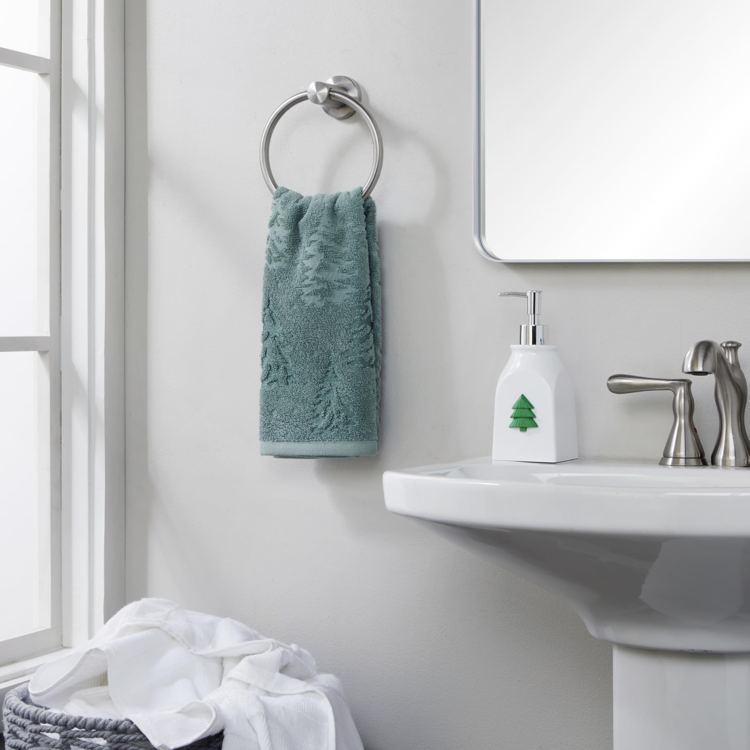 Skl Home Fall/Winter/Christmas Wispy Trees Hand Towel 2Pc Set For Bath/Kitchen/Bar & Gift, Sage