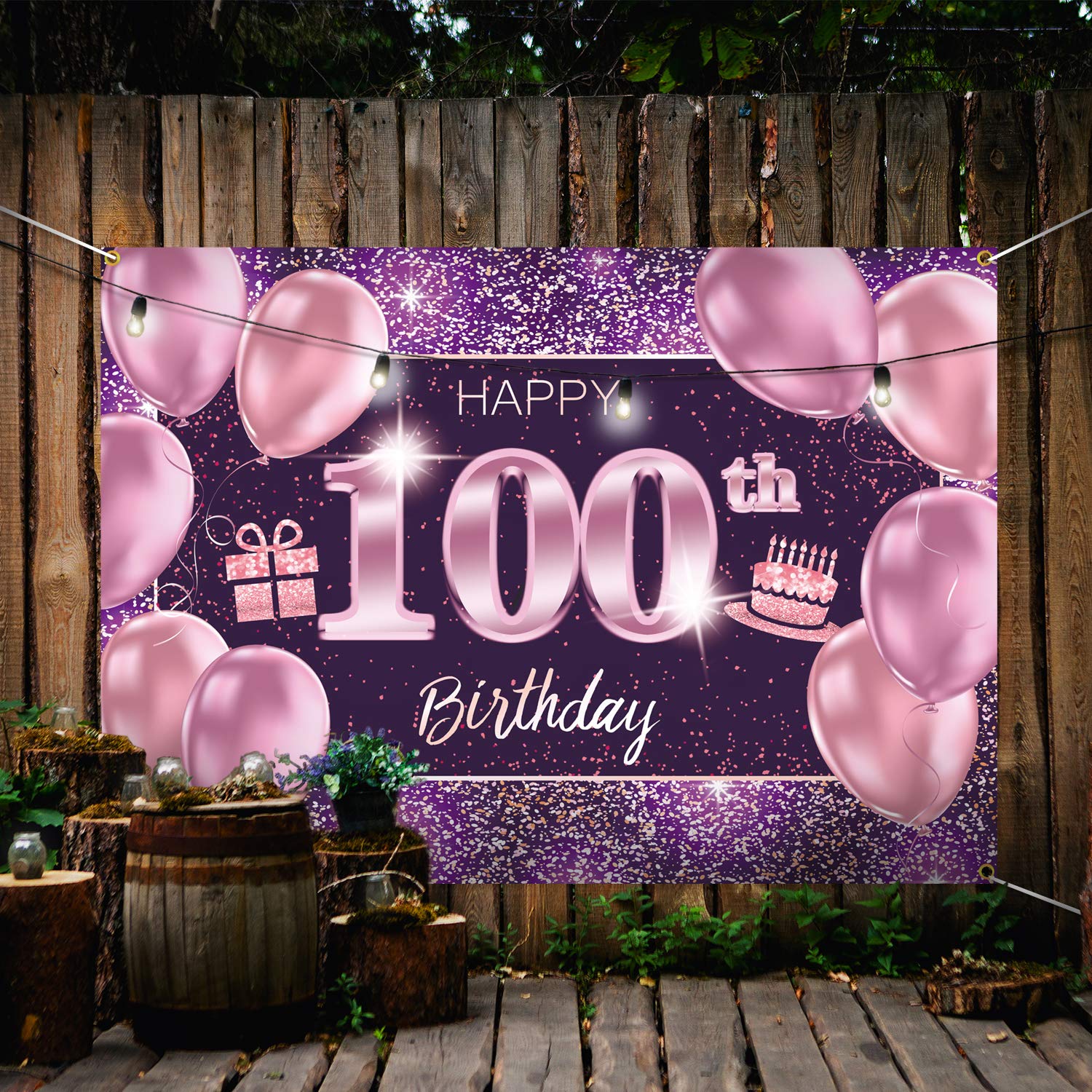 Pakboom Happy 100Th Birthday Banner Backdrop - 100 Birthday Party Decorations Supplies For Women - Pink Purple Gold 4 X 6Ft