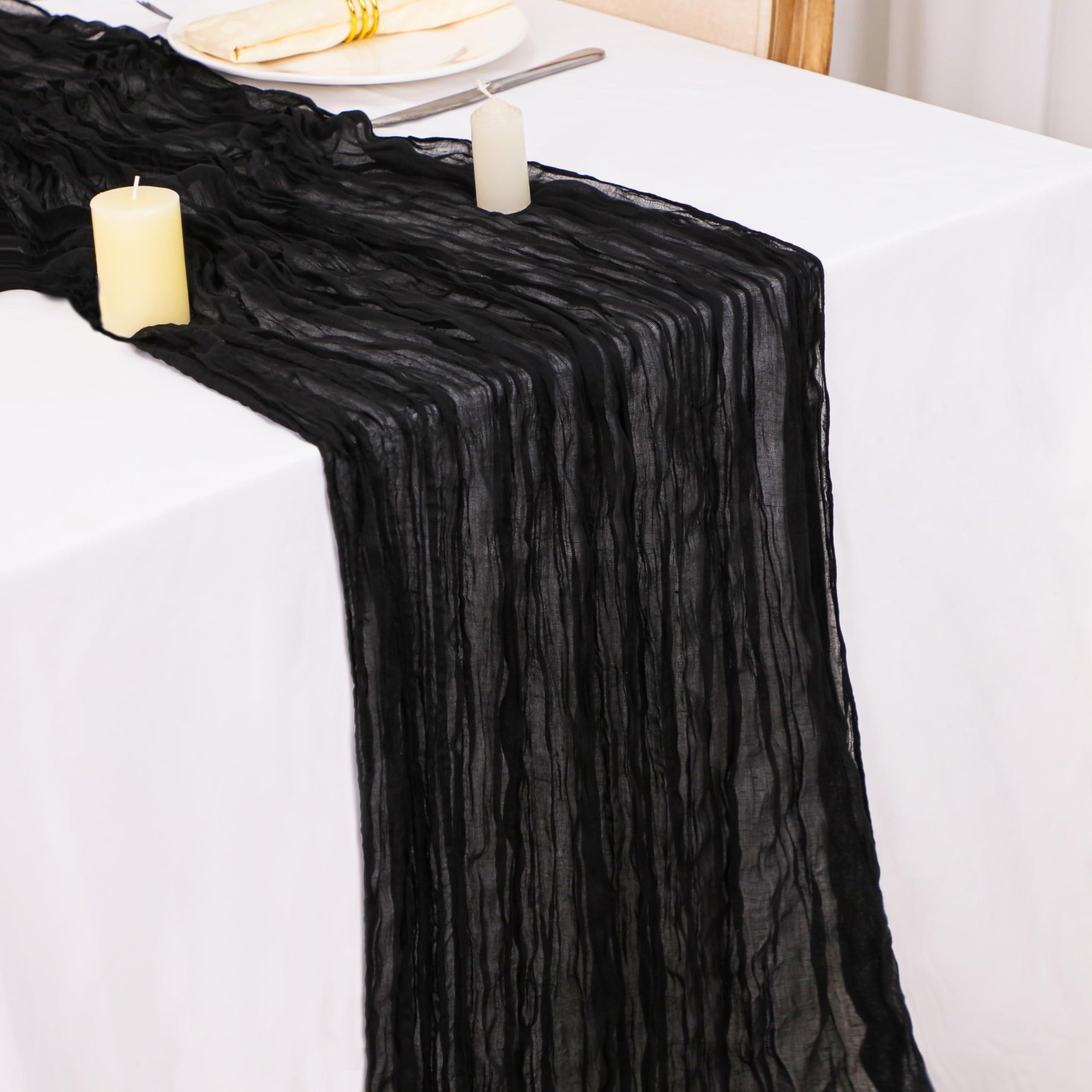 Snowkingdom 6Pcs 13 Ft Black Cheesecloth Table Runner, 160 Inch Long Cheese Cloth Boho Gauze Table Runner For Wedding Bridal Bab