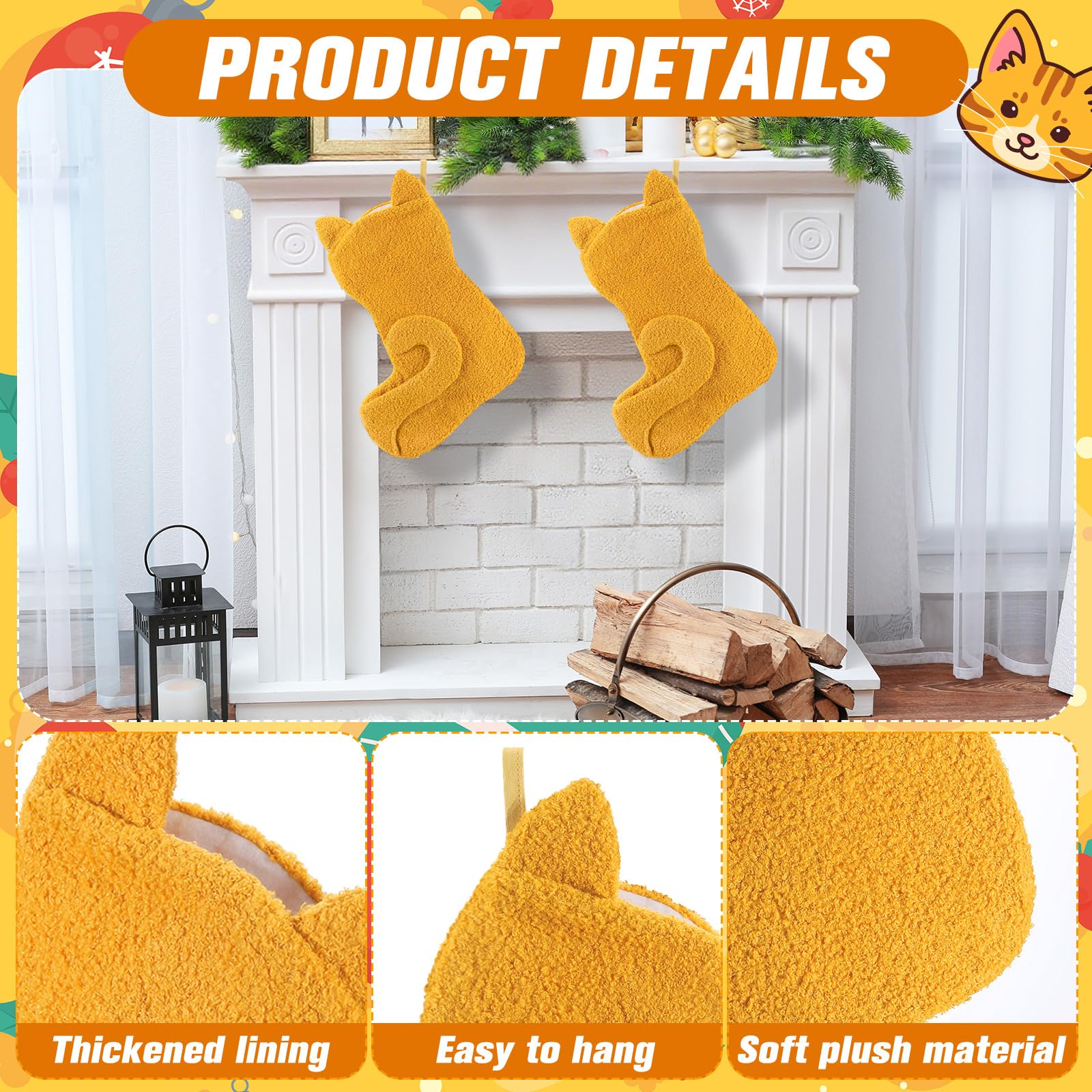 Geyoga 2 Pack Cat Christmas Stockings 19'' Large Faux Fur Sherpa Stocking Christmas Pet Fireplace Hanging Stocking Decorations X