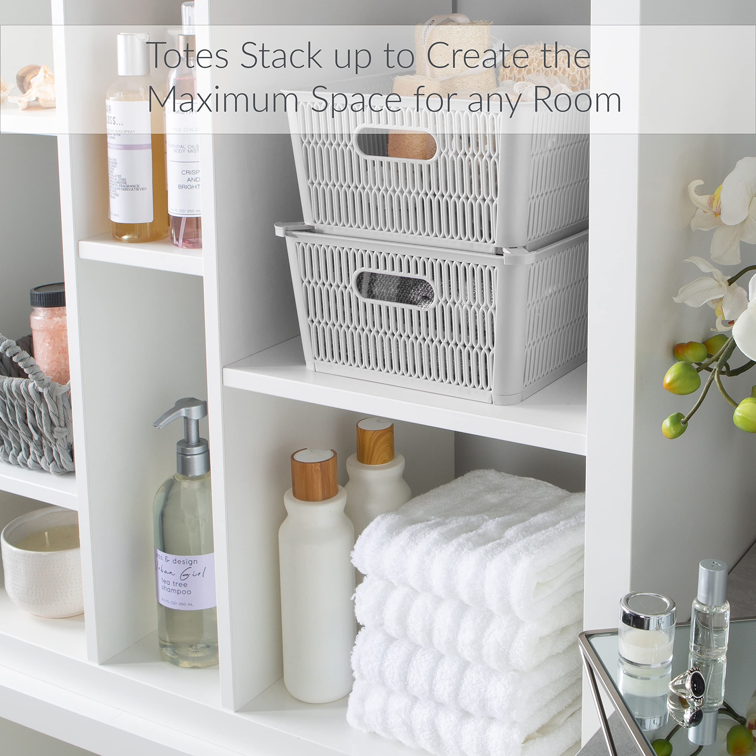 Simplify 2Pk Large Slide 2 Stack It Tote Basket | Storage & Organization | Open Bins With Stackable Capability | Bathroom | Craf