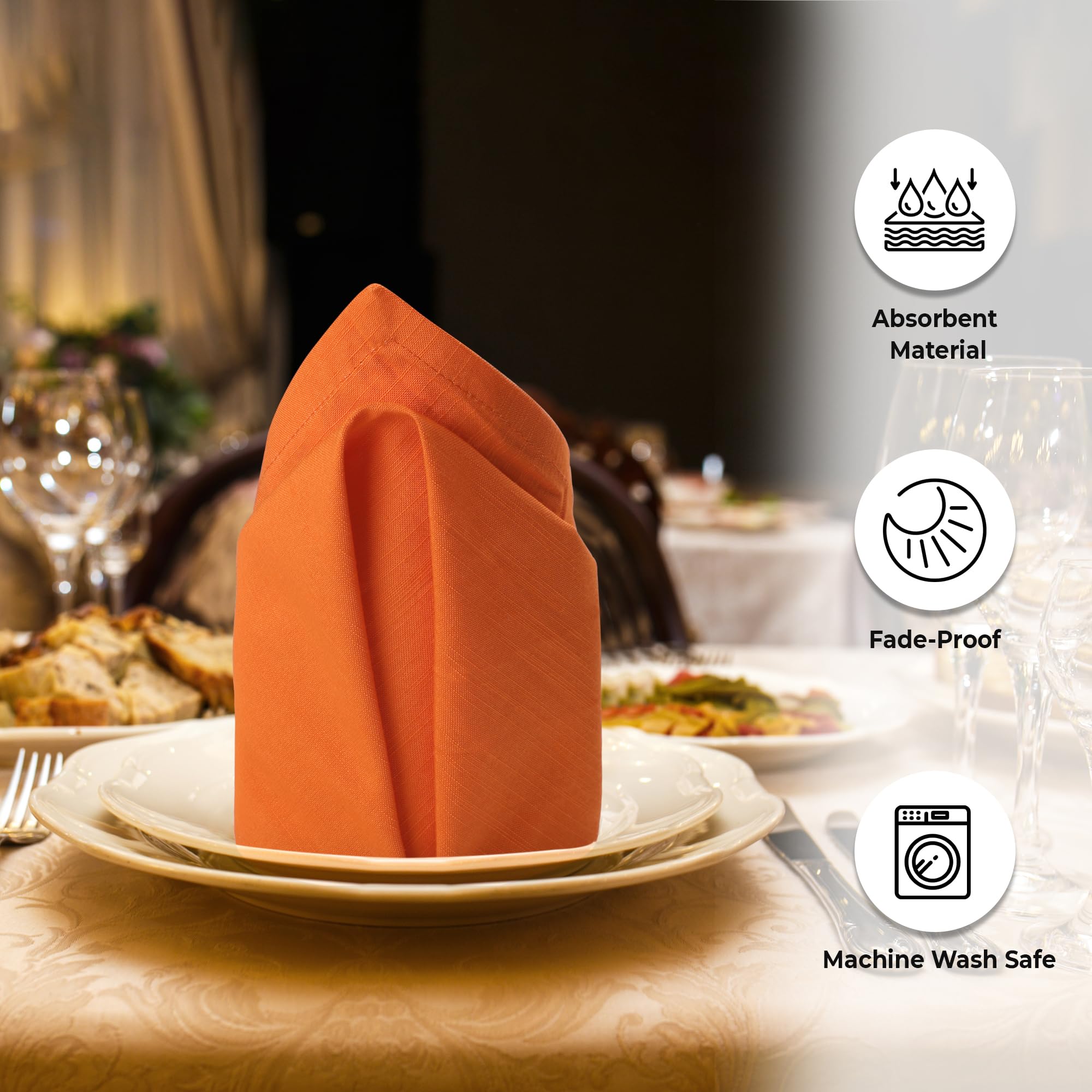 Urban Villa Dinner Napkins Solid Slub Set Of 12 Orange Color Halloween Dinner Napkins Size 20X20 In Cloth Napkins Cotton Cloth N