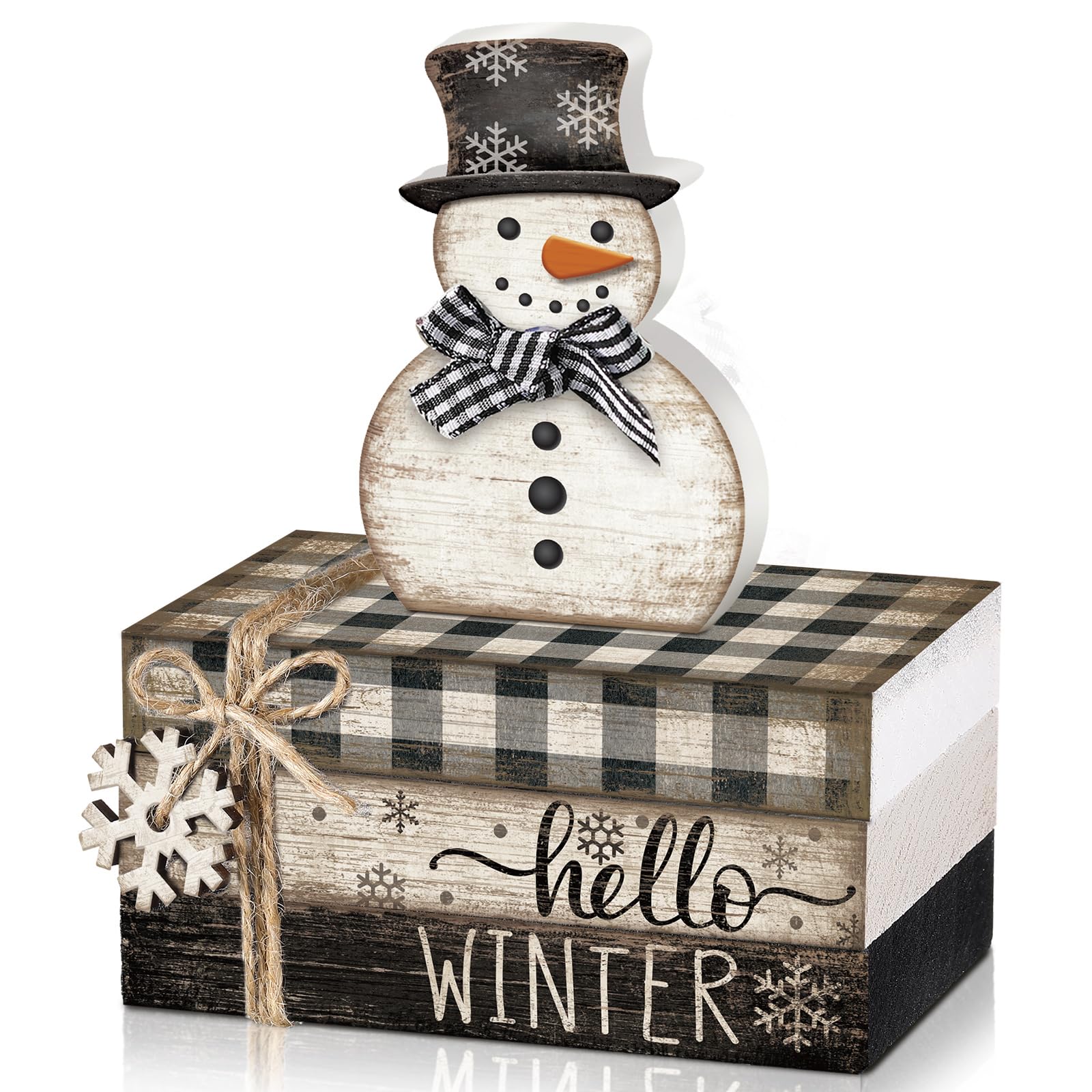 Anglechic 4 Pcs Snowman Christmas Decor Winter Table Decorations Christmas Tiered Tray Decor Winter Centerpiece Indoor Rustic Wo