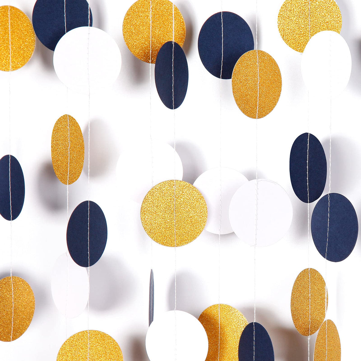 Navy-Blue White-Gold Party-Decorations Streamers Garland - 52Ft Graduation 2023 Glitter Hanging Paper Banner, Men Boy Birthday N