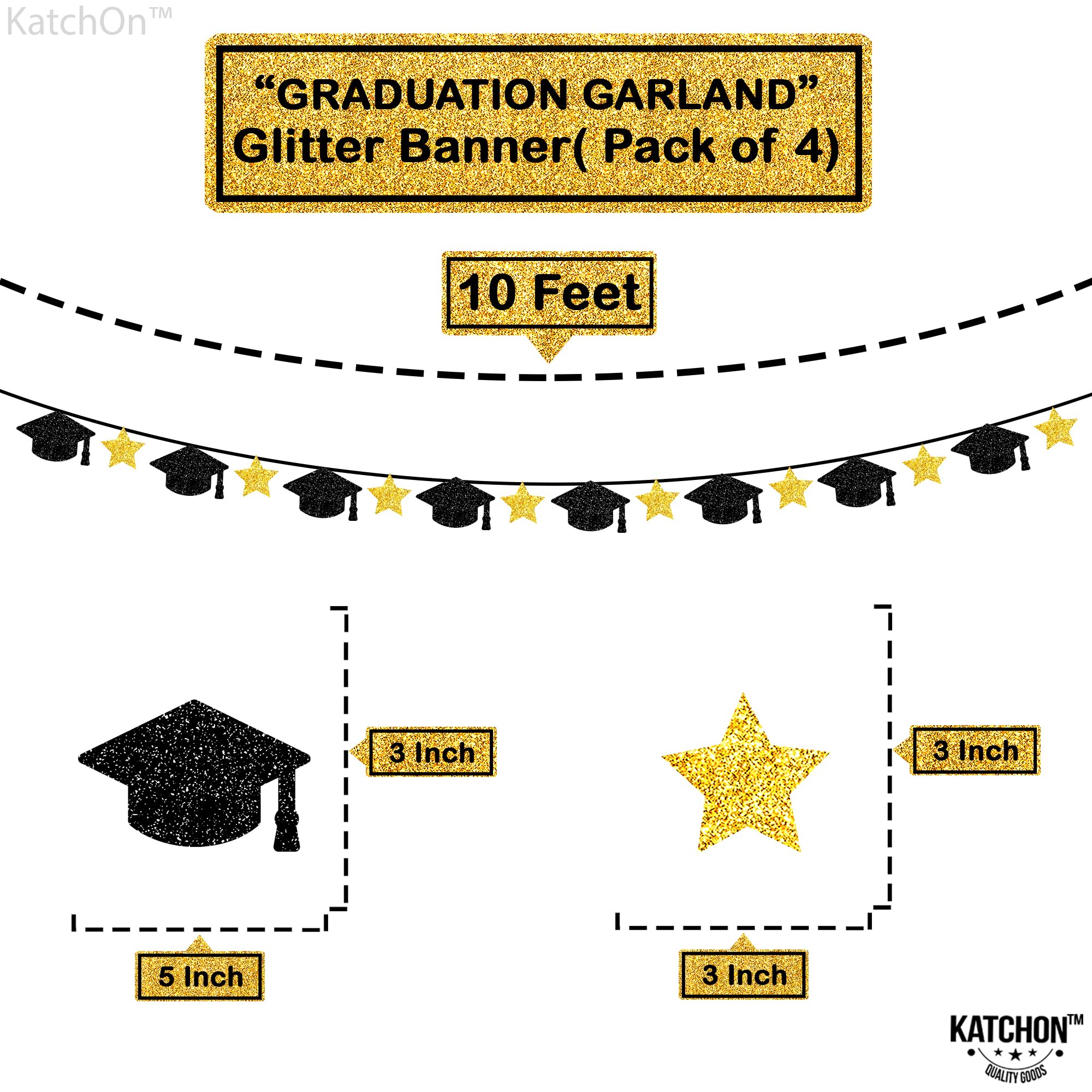 Katchon, Graduation Cap Garland - 10 Feet, No Diy | Graduation Garland Class Of 2024, Black And Gold Graduation Party Decoration