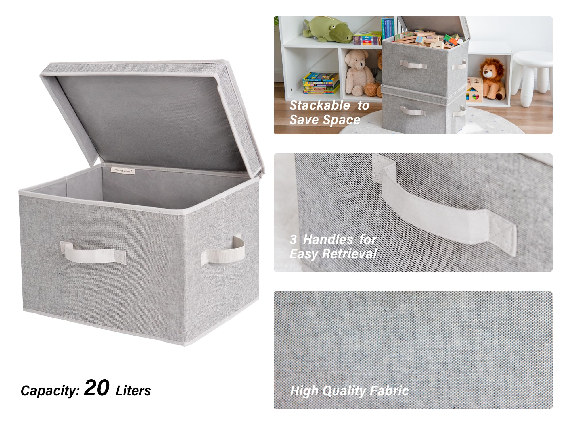 StorageWorks Decorative Storage Boxes  Storage Basket with Lid and Handles  Gray  Large  2-Pack  15 ? '' L x 10 ? '' W x 9 ? '' H