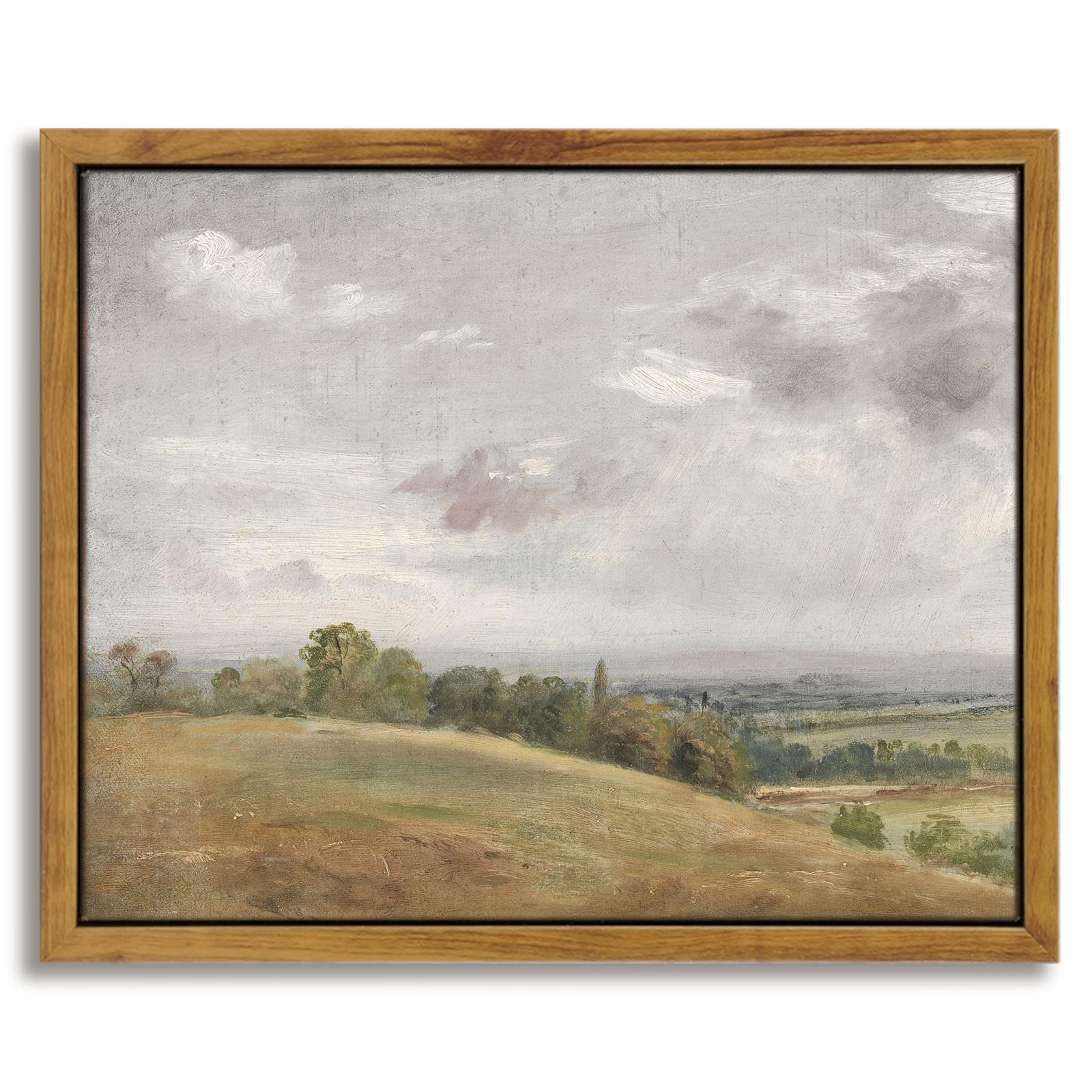 Insimsea Framed Canvas Wall Art Vintage Decor, White Clouds Over Vast Grassland Classical Paintings Canvas Prints, Rustic Wall D