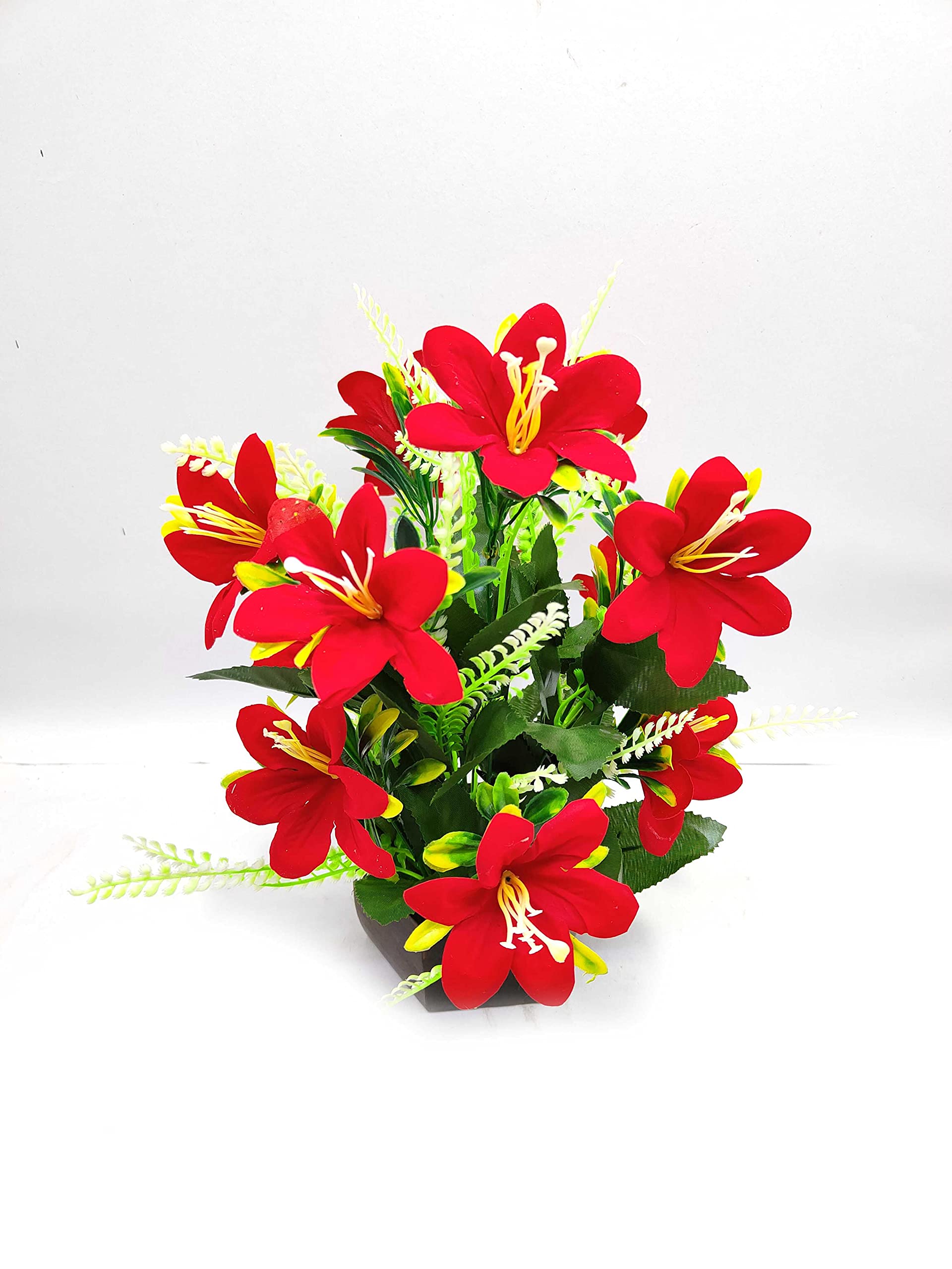 Unique Flowers Artificial Cherry Blossom Flower Bunch With Wooden Pot For Home Decoration, Living Room, Bedside Table, Arrangeme