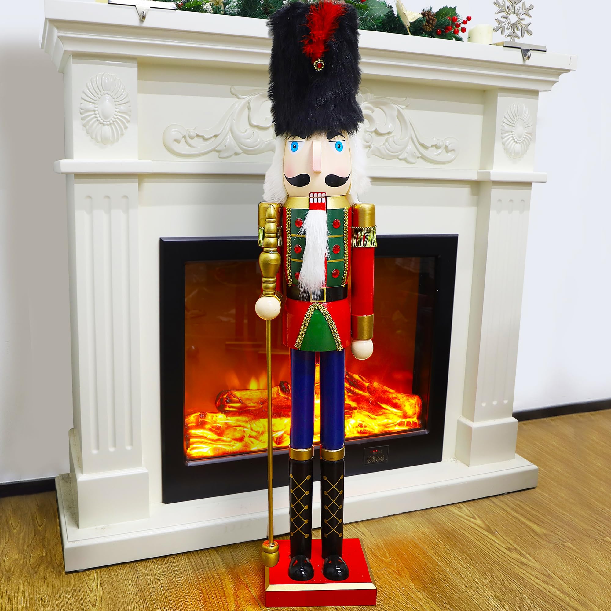 Joliyoou 36 H Christmas Nutcracker Figures, Wooden Nutcracker Soldier Holding A Scepter, Large Size Xmas Nutcracker Welcome Cent
