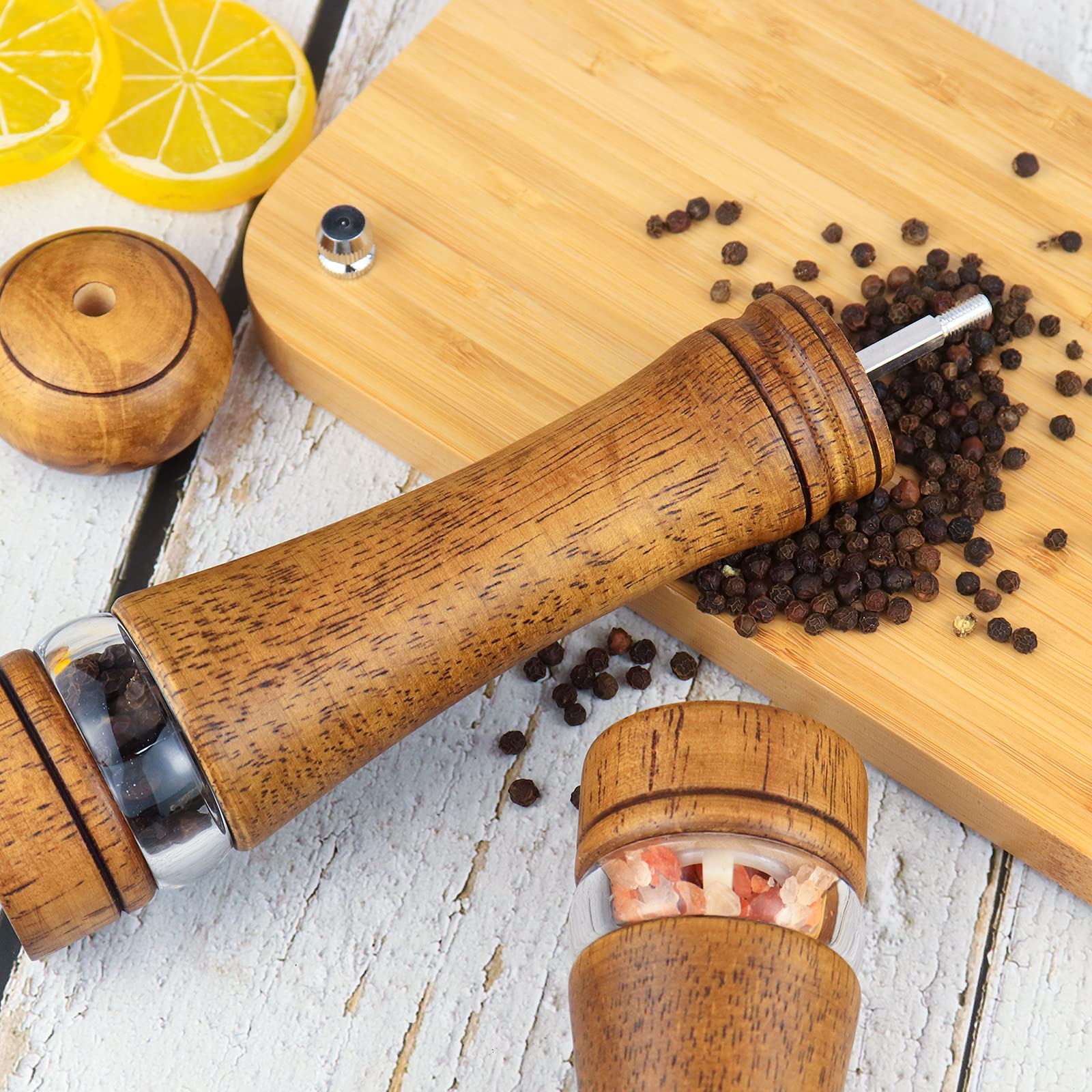 Haomacro Pepper Grinder,Wood Salt And Pepper Grinder Mills Setsclassic Manual Salt Grinder Refillable Pepper Mill Sets With Acry