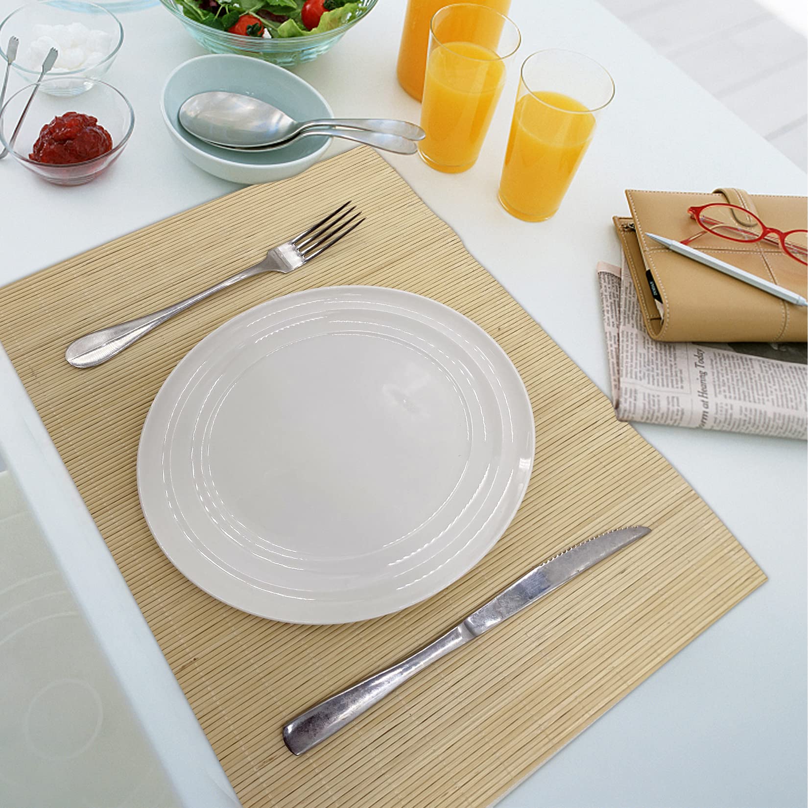 ANDSTAR Set of 8 Pcs Bamboo Placemats Sushi Rolling Mat Japanese Style Natural Anti-Slip Bamboo Placemats Washable Heat-Resistant Table Mats for Dining Room and Kitchen(Natural Color)