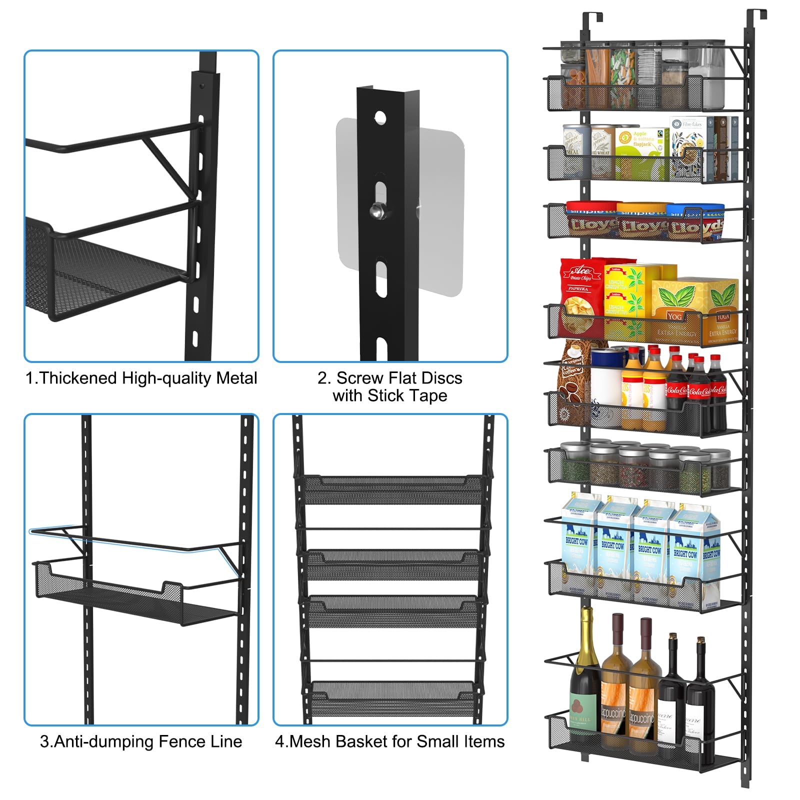 VyGrow Over the Door Pantry Organizer, 8-Tier Over the Door Organizer with Adjustable Basket, Pantry Door Organization for Pantr