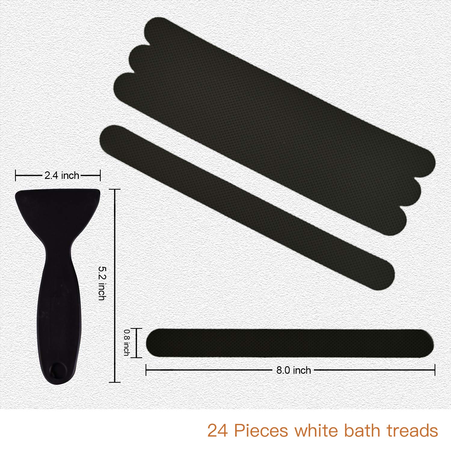 Secopad Non-Slip Bathtub Stickers 24 Pcs Safety Bathroom Tubs Showers Treads Adhesive Decals Scraper (Black)