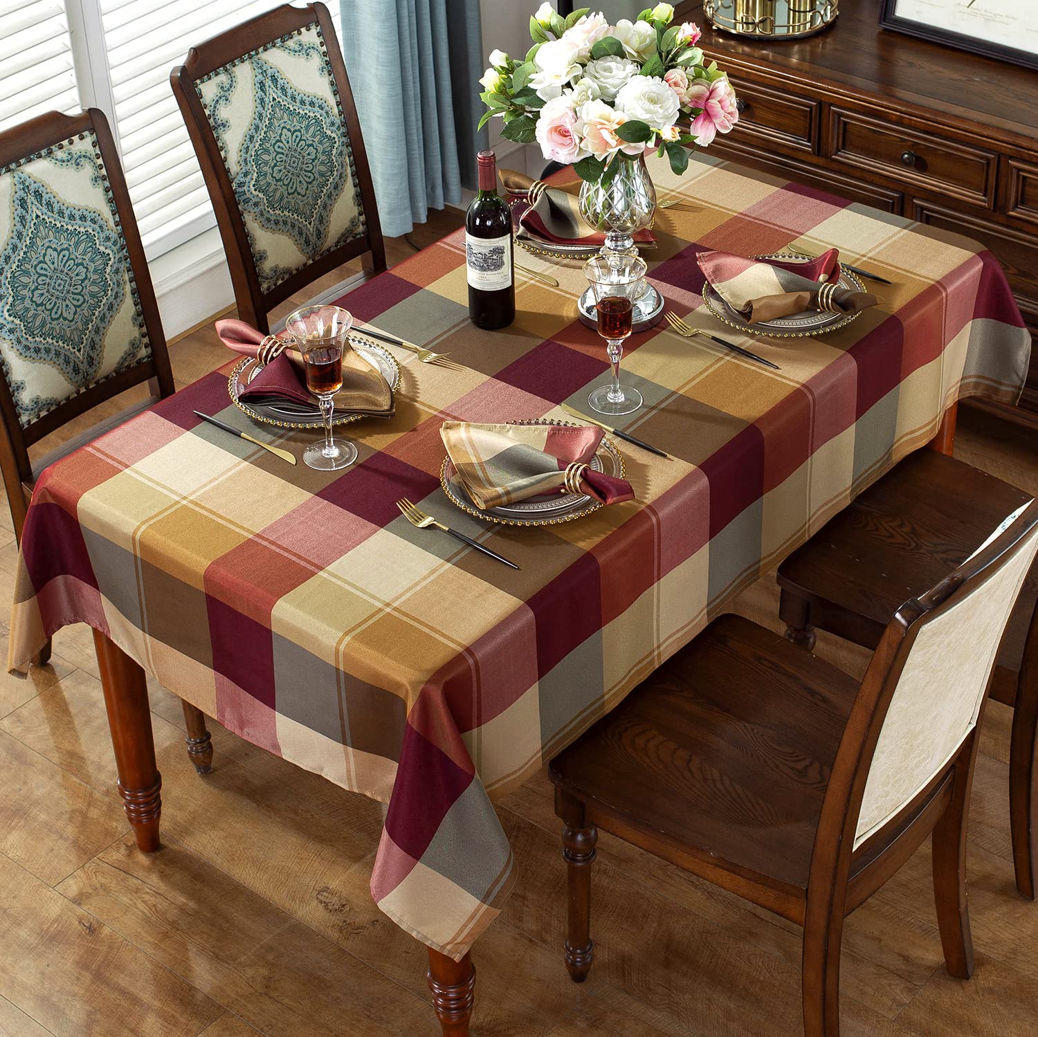 Rectangle Tablecloth 52 X 52 Inch Checkered Table Cloths Spillproof Anti-Shrink Soft And Wrinkle Resistant Decorative Fabric Tab